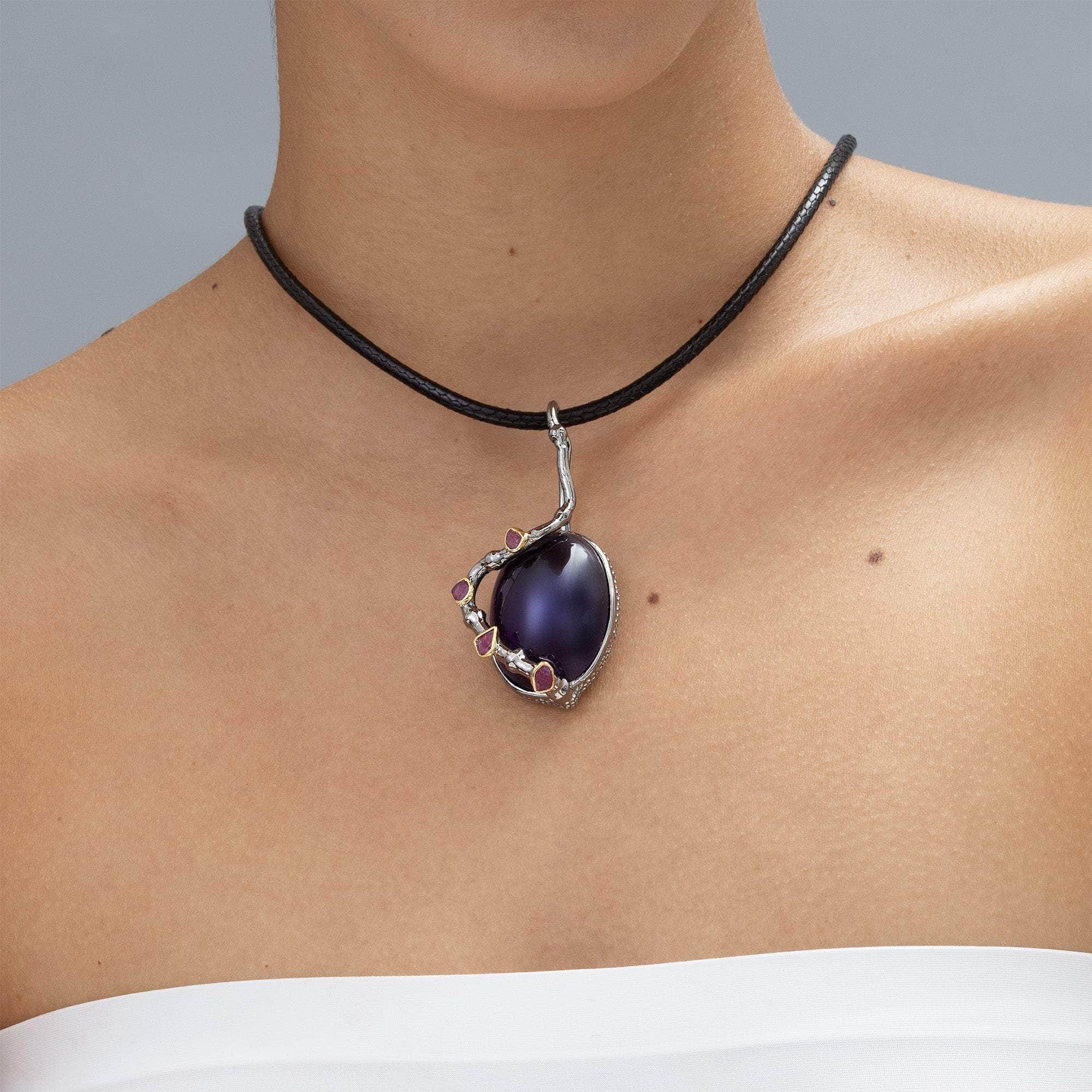 Voltah Amethyst and Rough Ruby Pendant