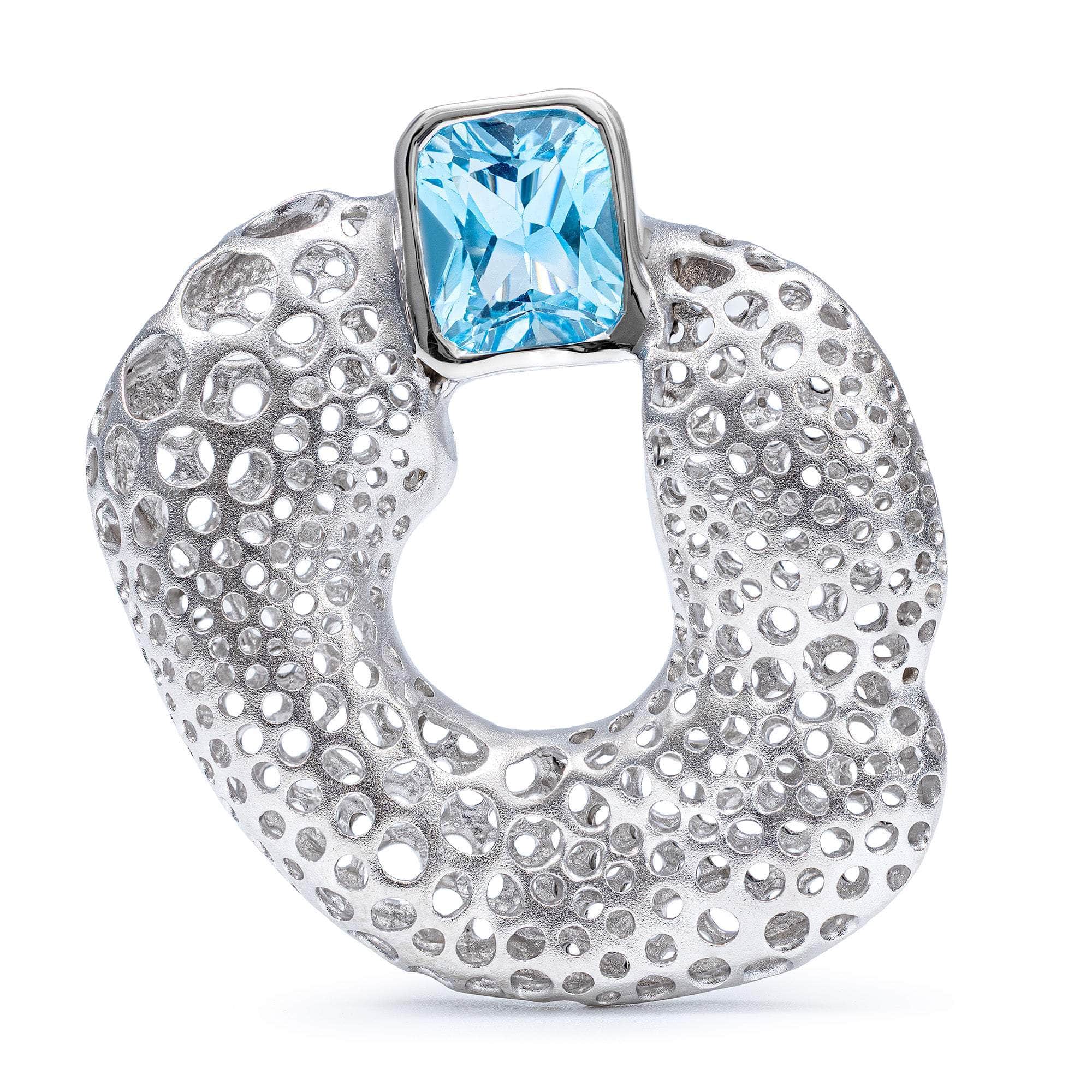 Hebe One of a Kind Pendant in White Rhodium Plated Sterling Silver with Blue Topaz