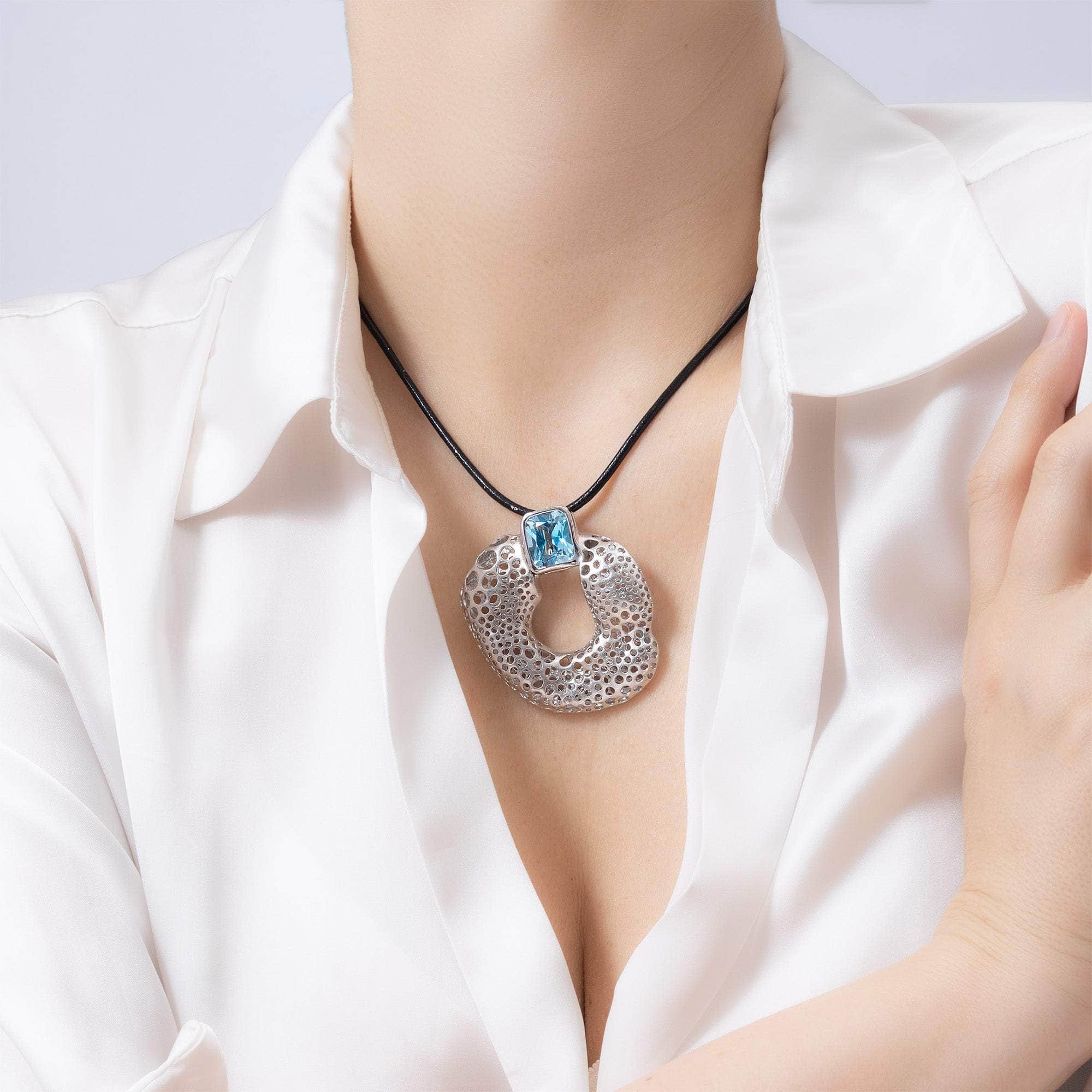 Hebe One of a Kind Pendant in White Rhodium Plated Sterling Silver with Blue Topaz