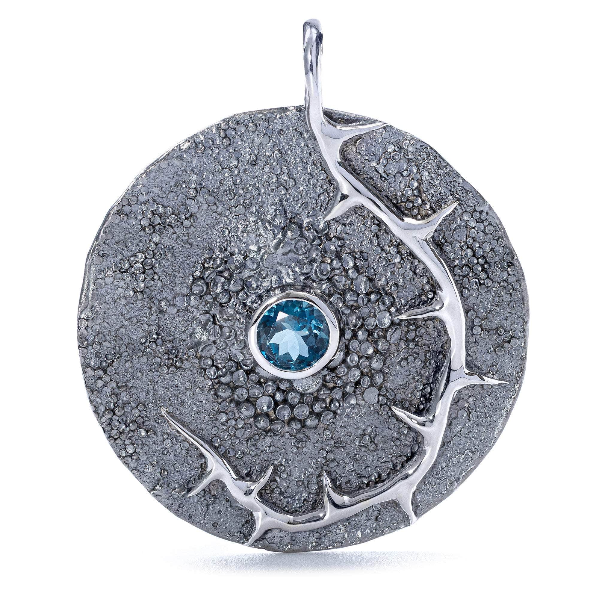 Hesper One of a Kind Pendant in Textured Sterling Silver with Blue Topaz
