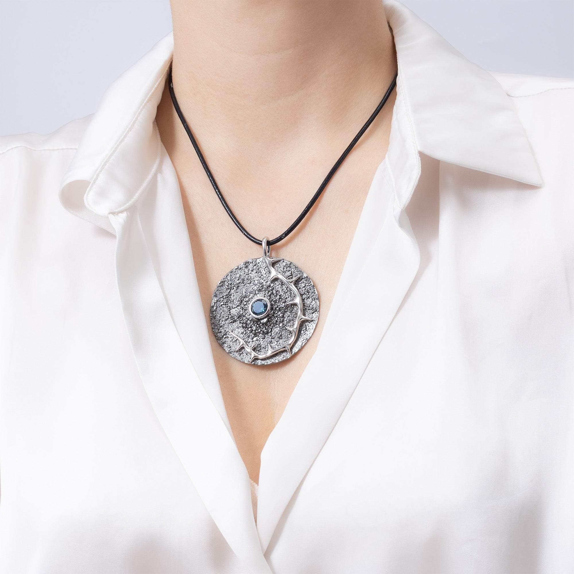 Hesper One of a Kind Pendant in Textured Sterling Silver with Blue Topaz