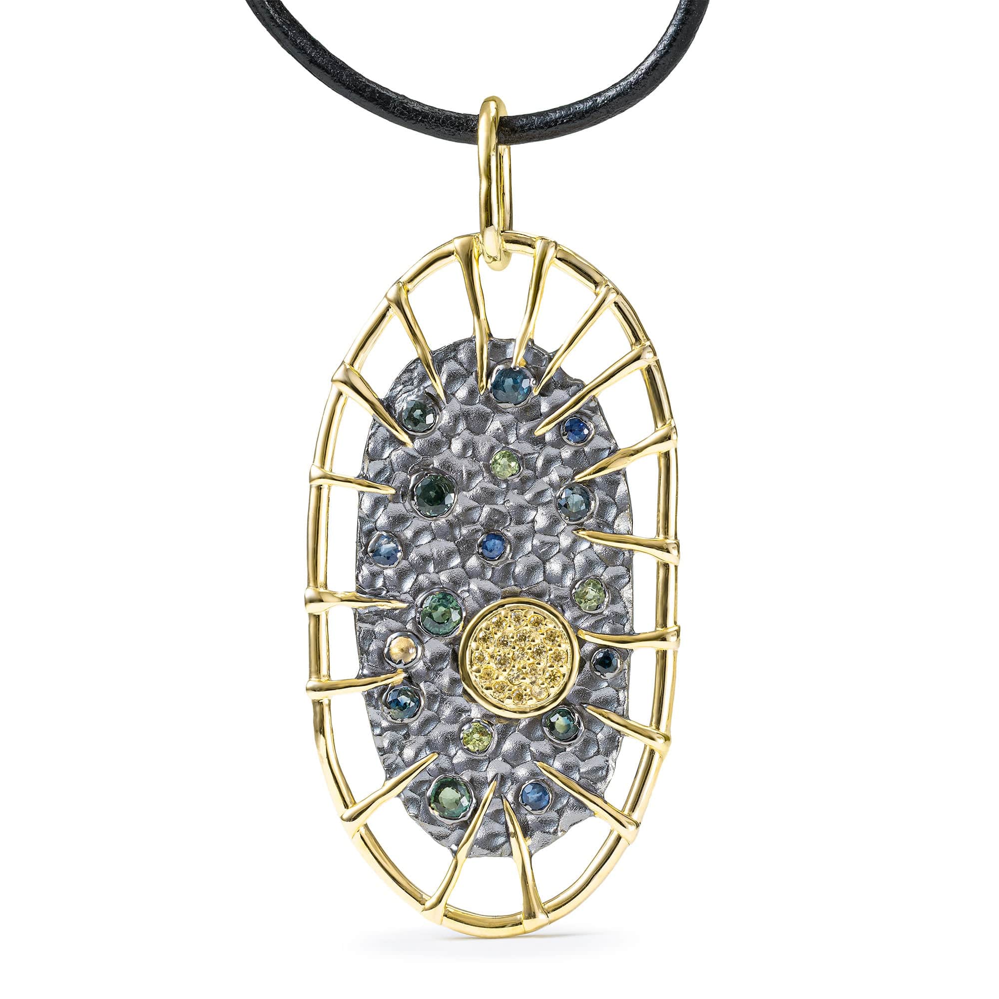 Nala Singular Edition Silver Pendant with Green, Yellow & Blue Sapphires