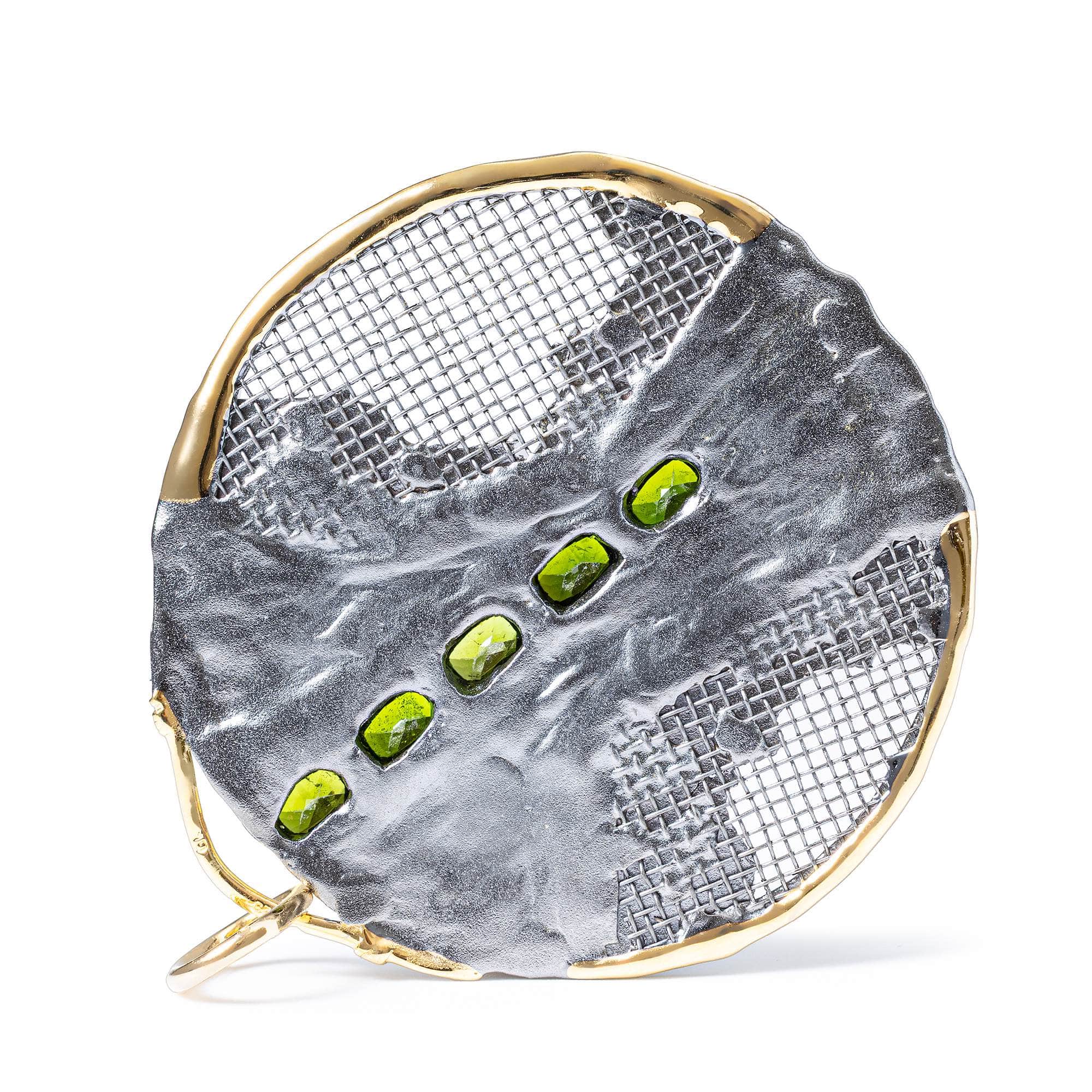 Monad Sterling Silver Pendant with Titanium Mesh and Chrome Diopside