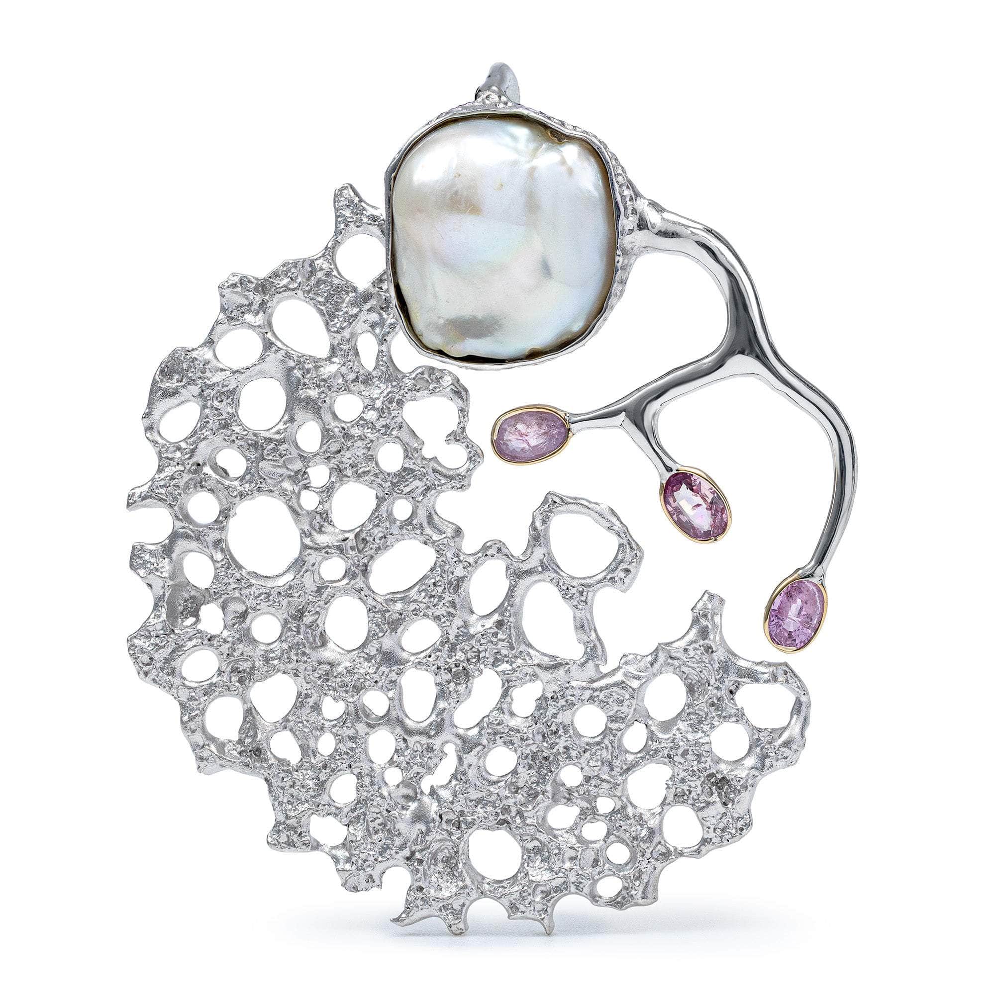 Elara One of a Kind Pendant in Sterling Silver with Freshwater Baroque Pearl and Pink Sapphires