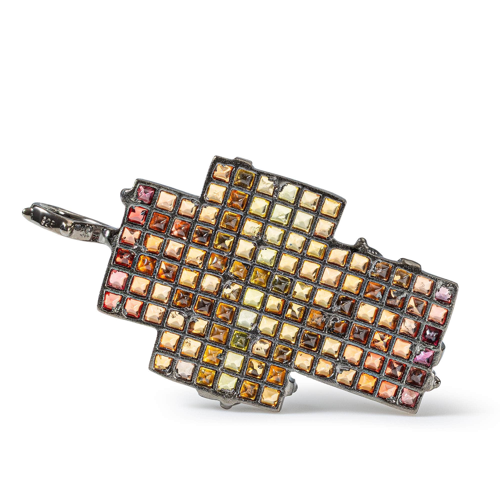 Numen Sapphire Cross Pendant in Black Ruthenium Sterling Silver