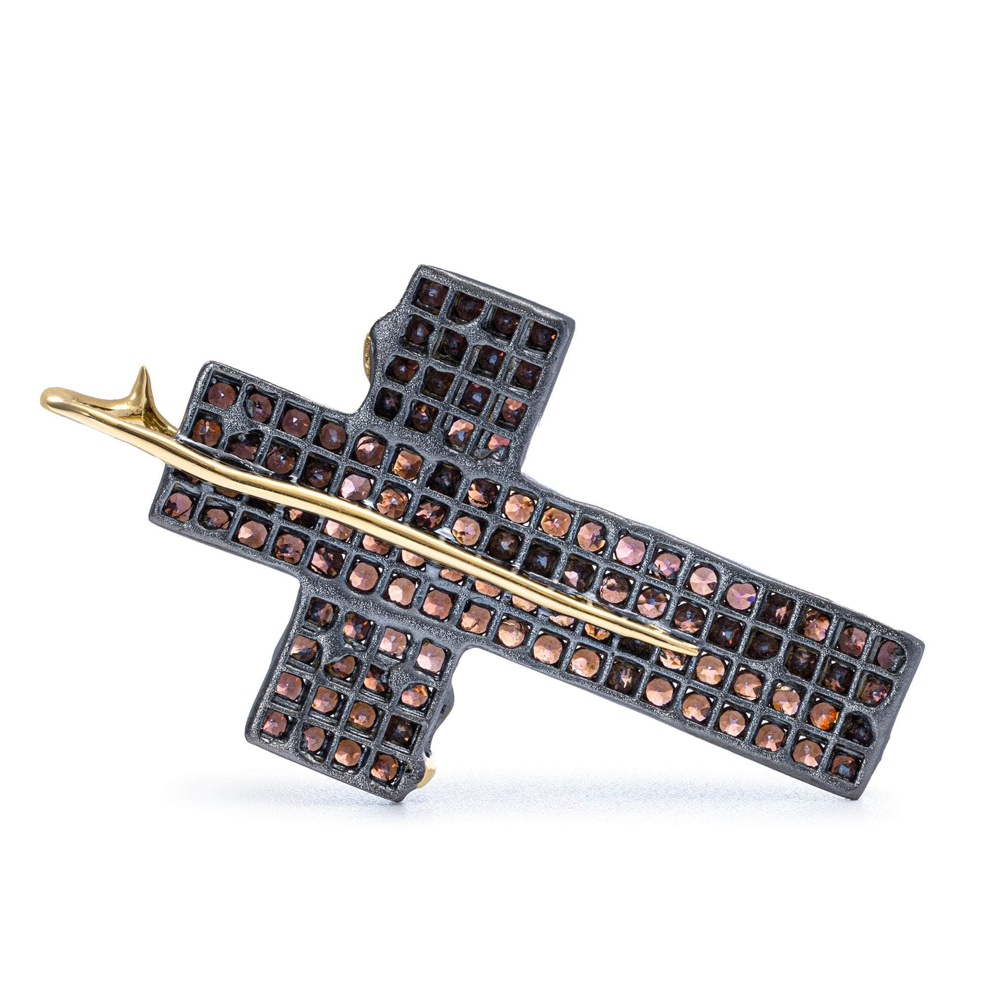 Inann One of a Kind Cross Pendant in Black Ruthenium and Gold Plated Sterling Silver with Rhodolite Garnets