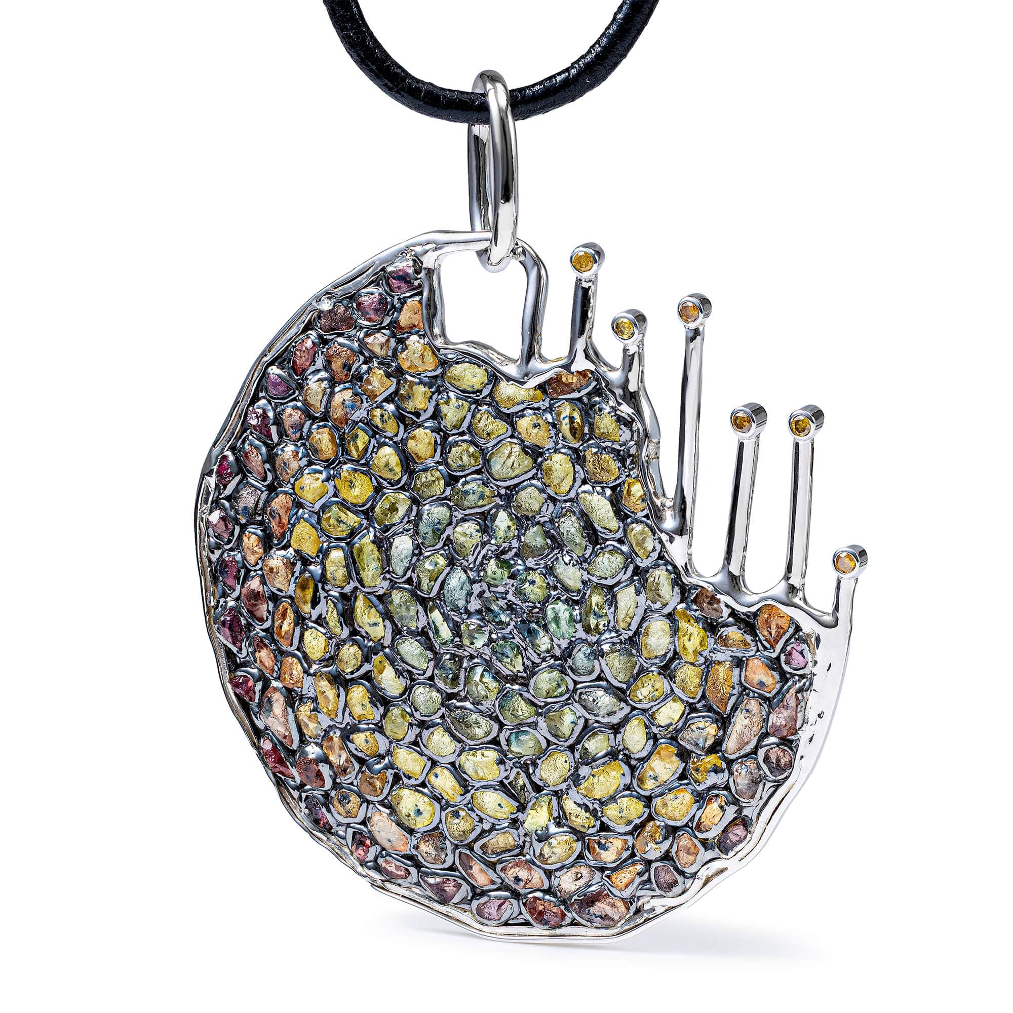 Vidar Singular Edition Sterling Silver Pendant With Diamond & Raw Sapphire