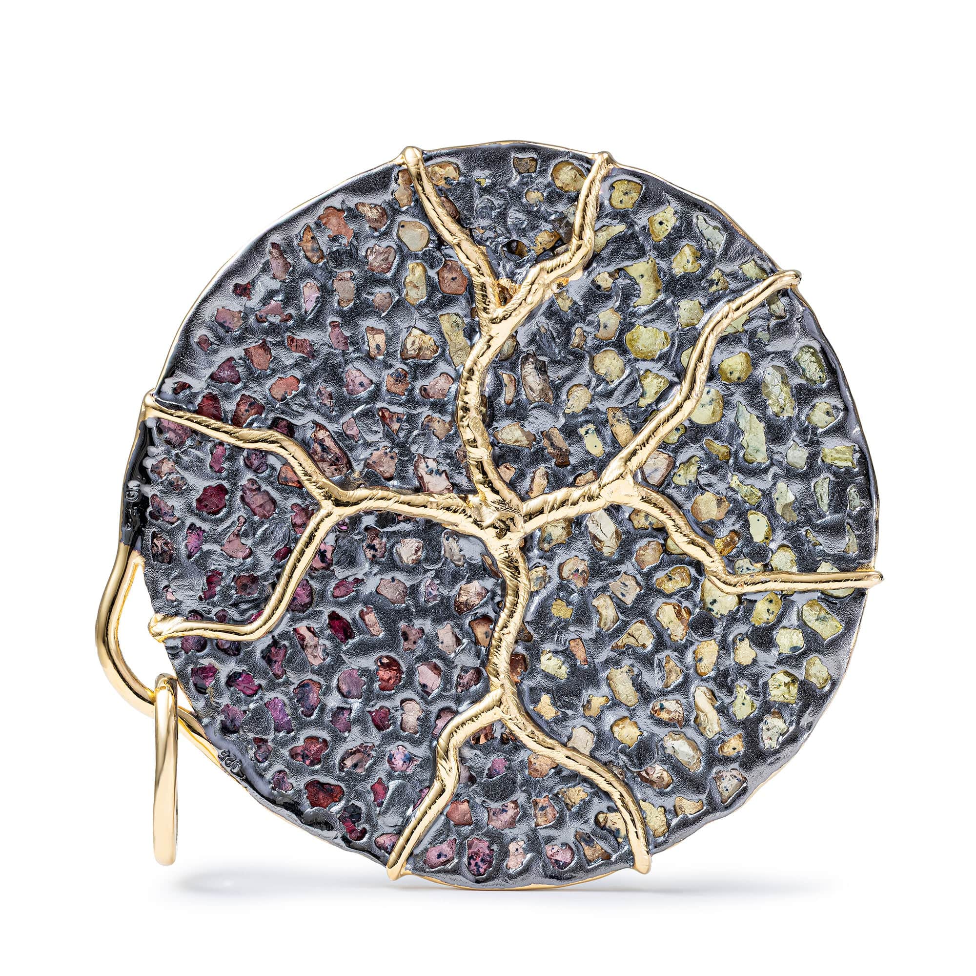 Tholos Singular Edition Disc Pendant with Rough Spessartine Garnets & Yellow Sapphires