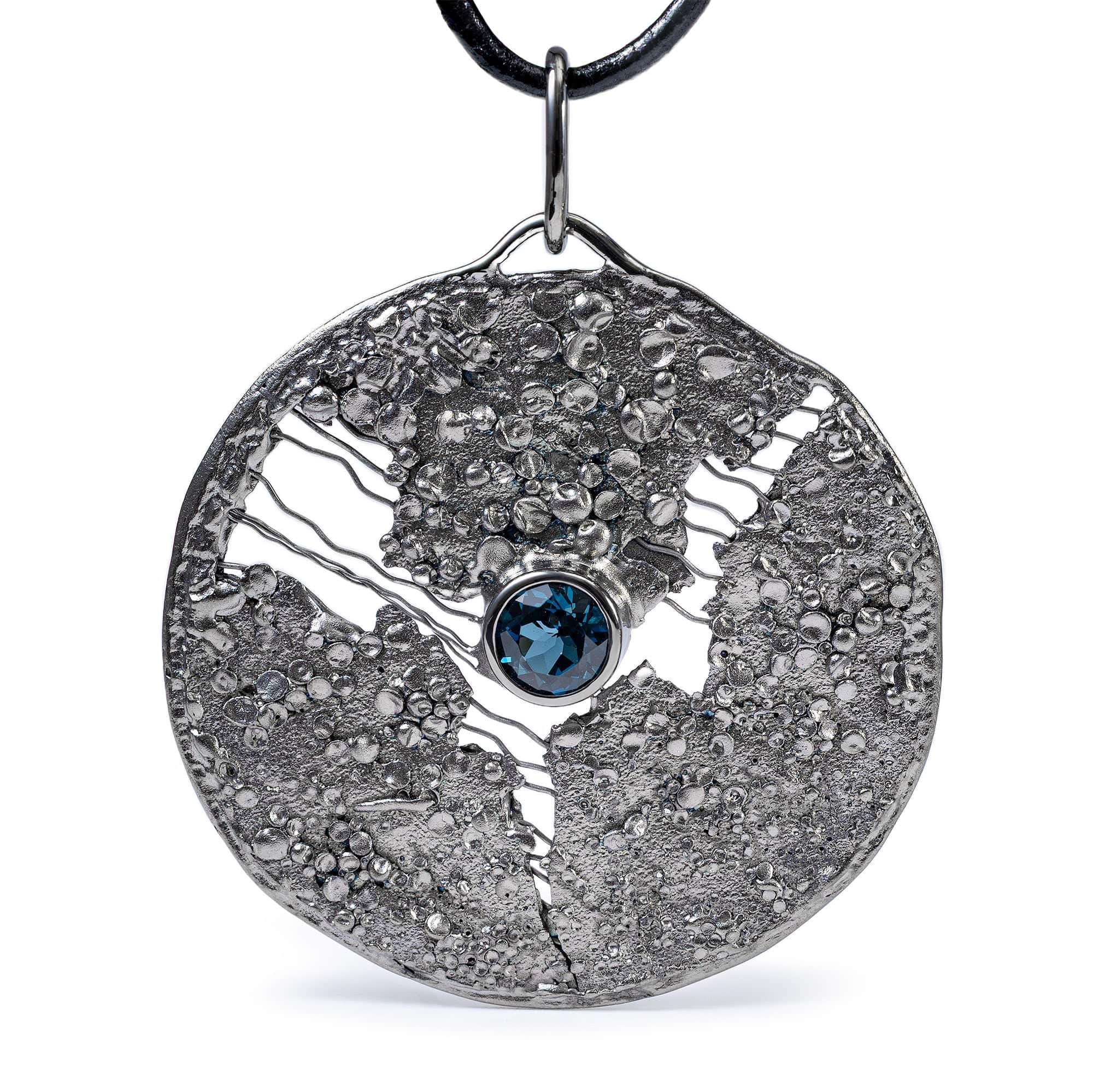 Rhiannon Singular Edition Silver & Titanium Mesh Pendant With Blue Topaz