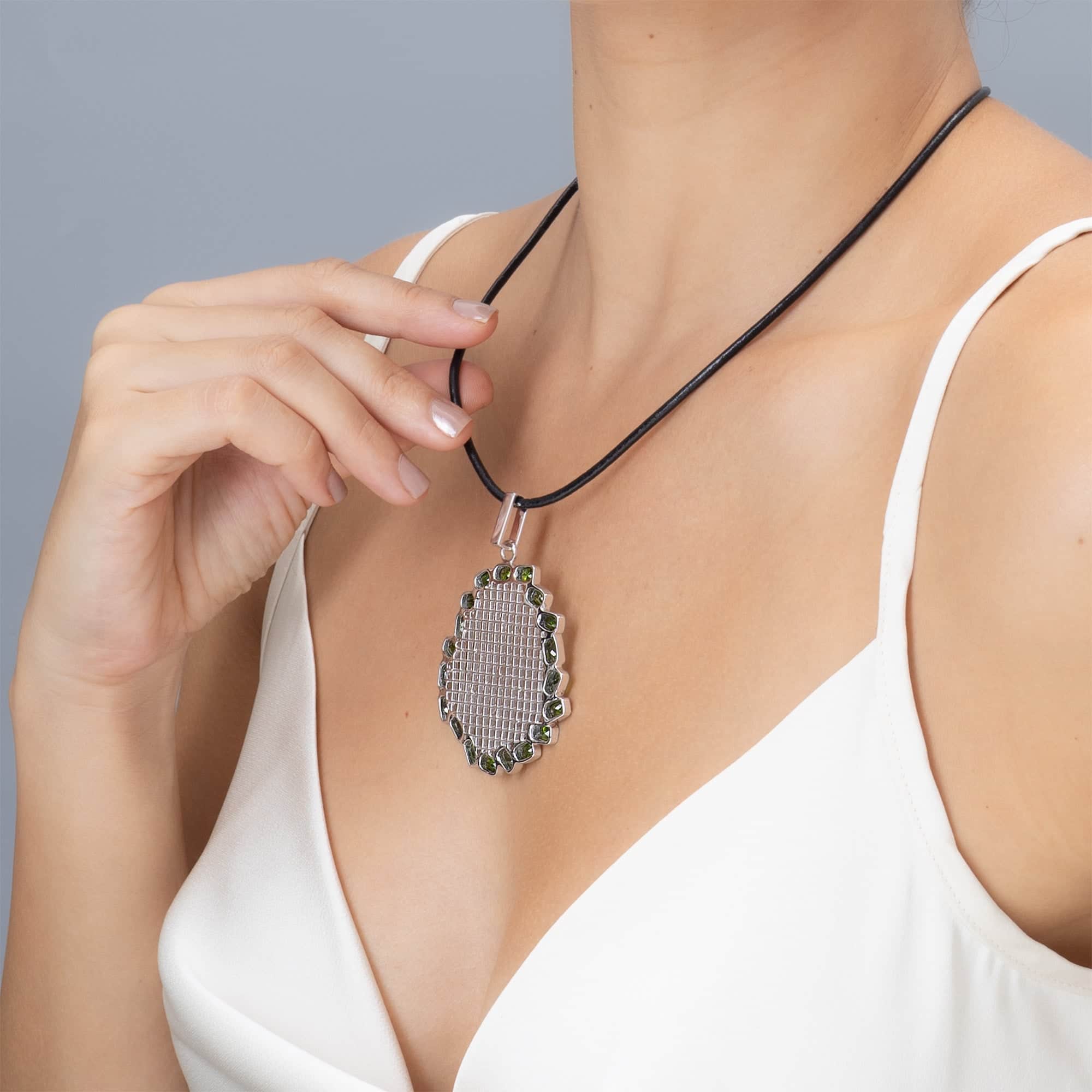 Nemain Singular Edition Silver & Titanium Mesh Pendant With Chrome Diopside