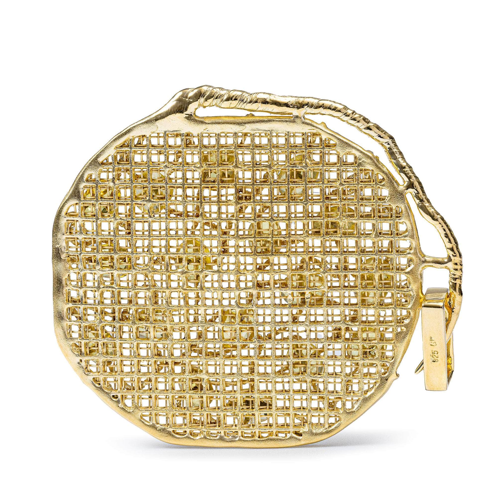Lorelei One of a Kind Disc Pendant in 14K Gold Plated Sterling Silver with Yellow Sapphires