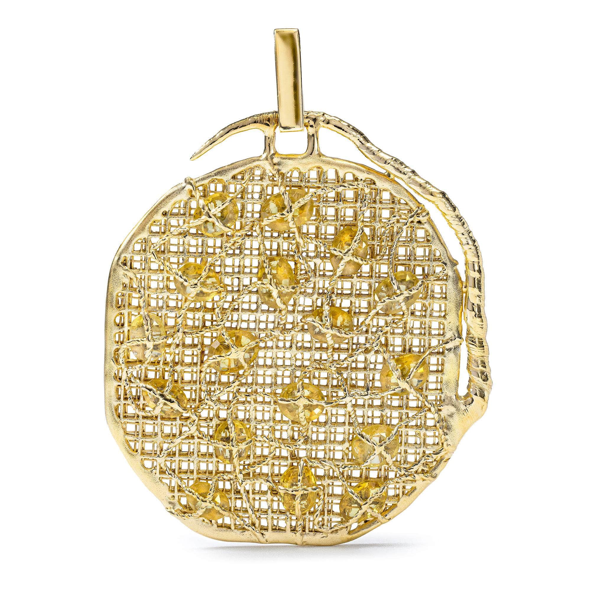 Lorelei One of a Kind Disc Pendant in 14K Gold Plated Sterling Silver with Yellow Sapphires