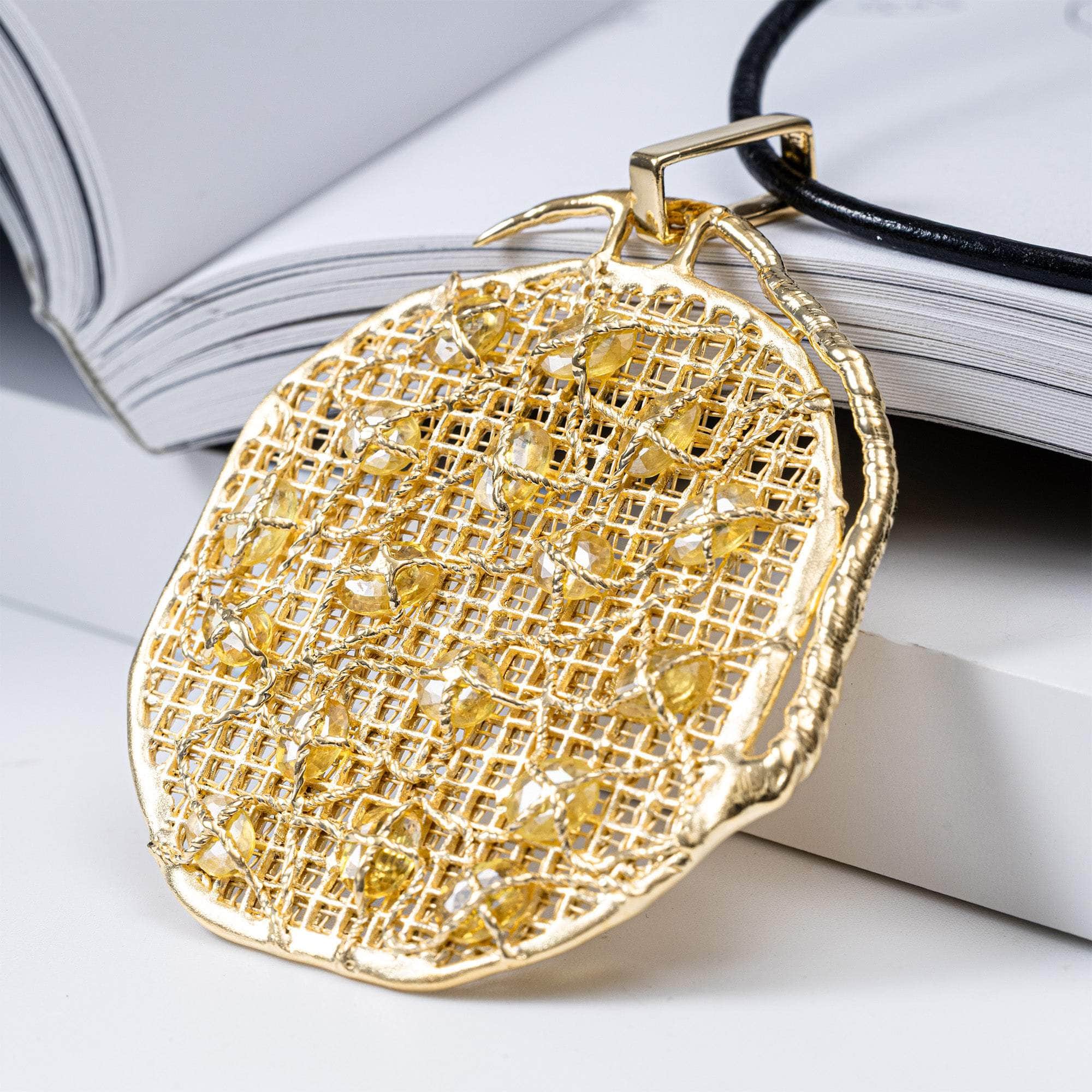 Lorelei One of a Kind Disc Pendant in 14K Gold Plated Sterling Silver with Yellow Sapphires