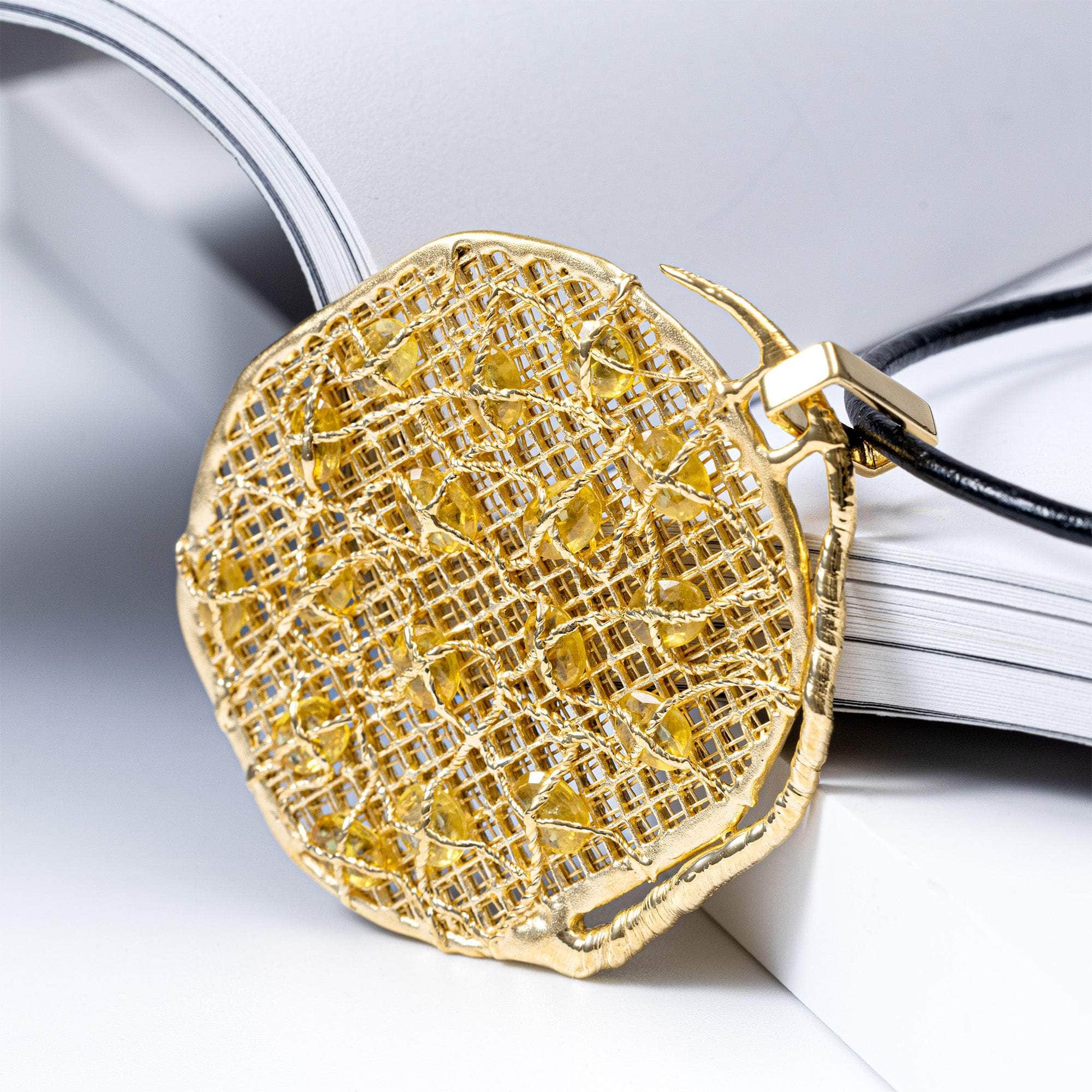 Lorelei One of a Kind Disc Pendant in 14K Gold Plated Sterling Silver with Yellow Sapphires