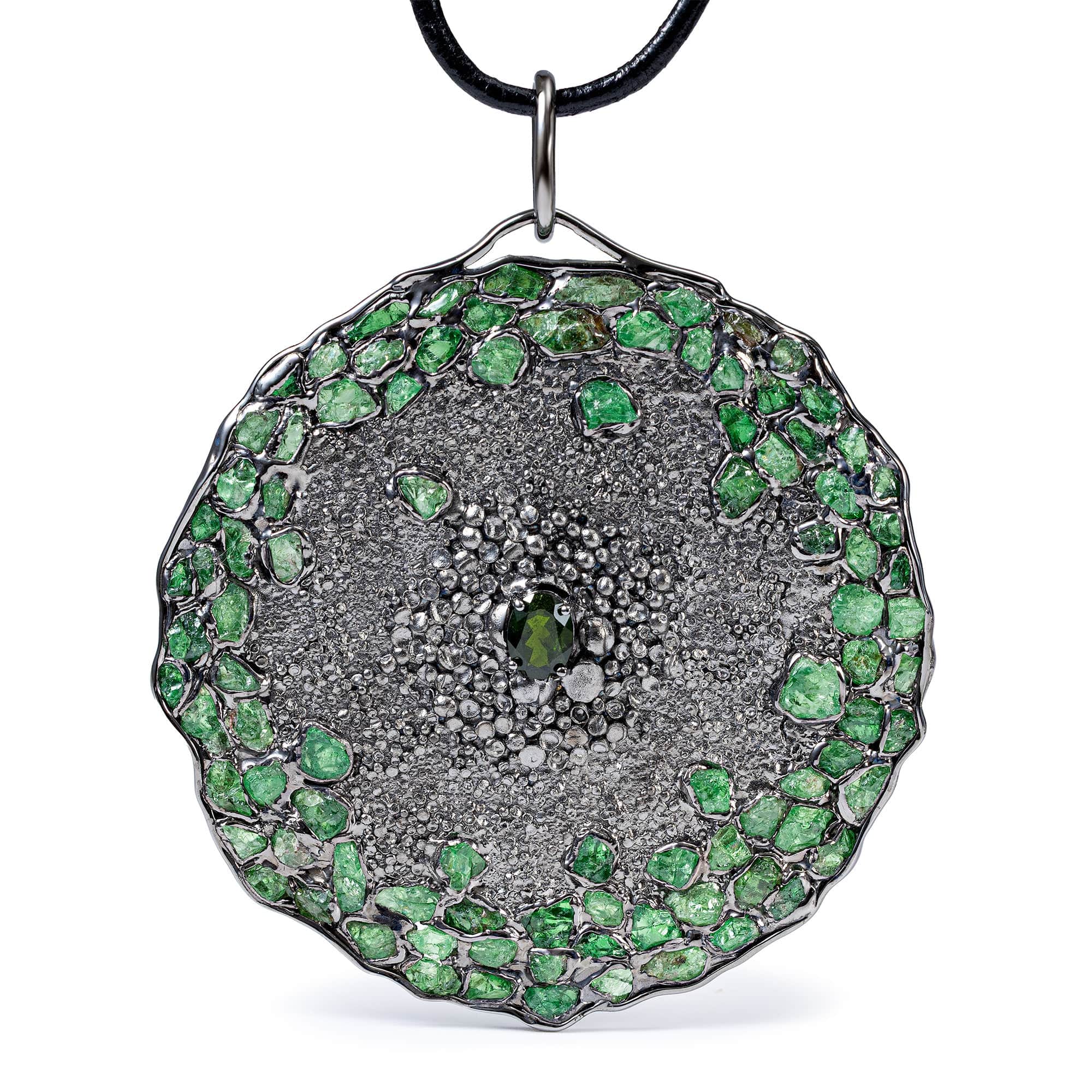 Alfee Singular Sterling Silver Pendant With Chrome Diopside & Tsavorite