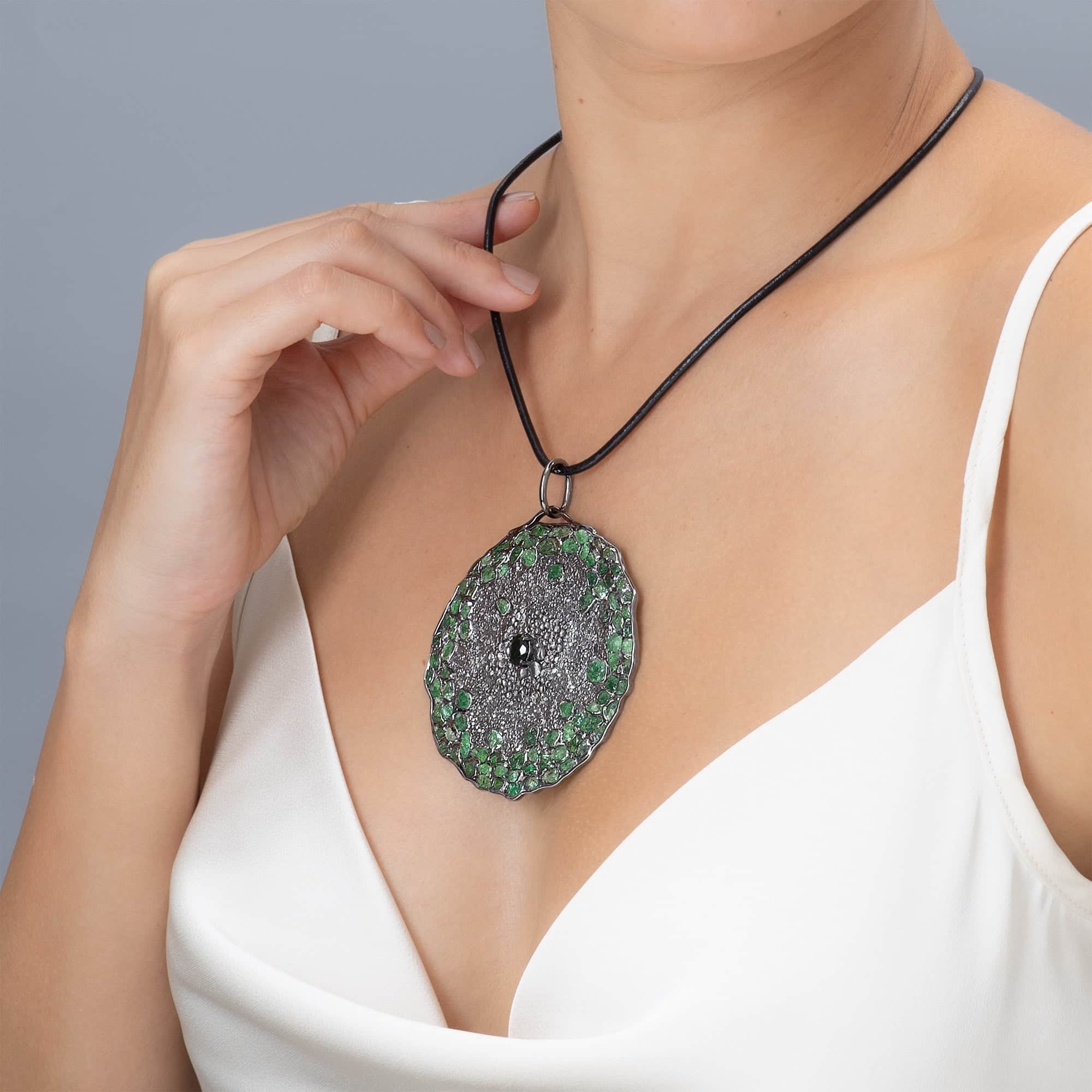 Alfee Singular Sterling Silver Pendant With Chrome Diopside & Tsavorite