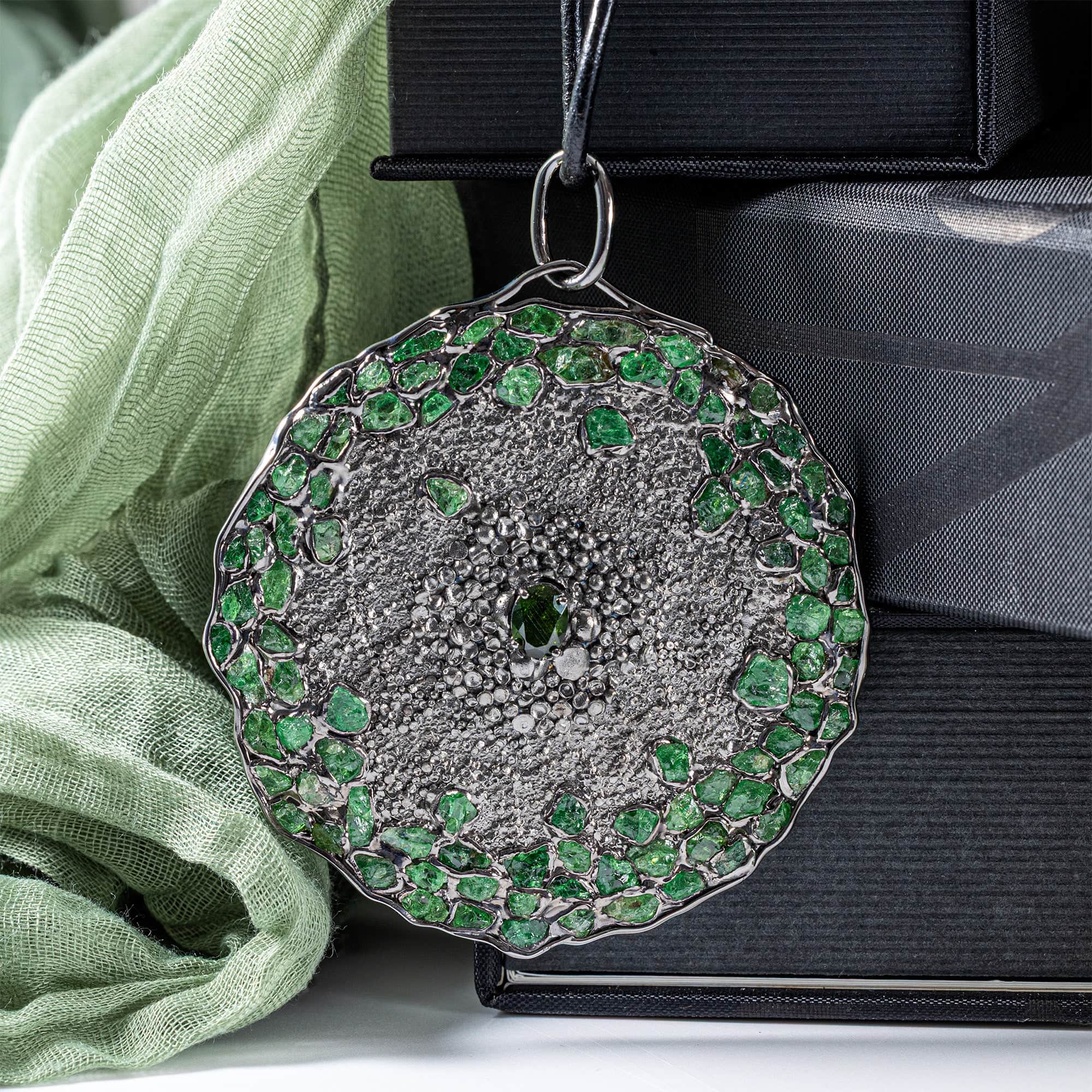 Alfee Singular Sterling Silver Pendant With Chrome Diopside & Tsavorite