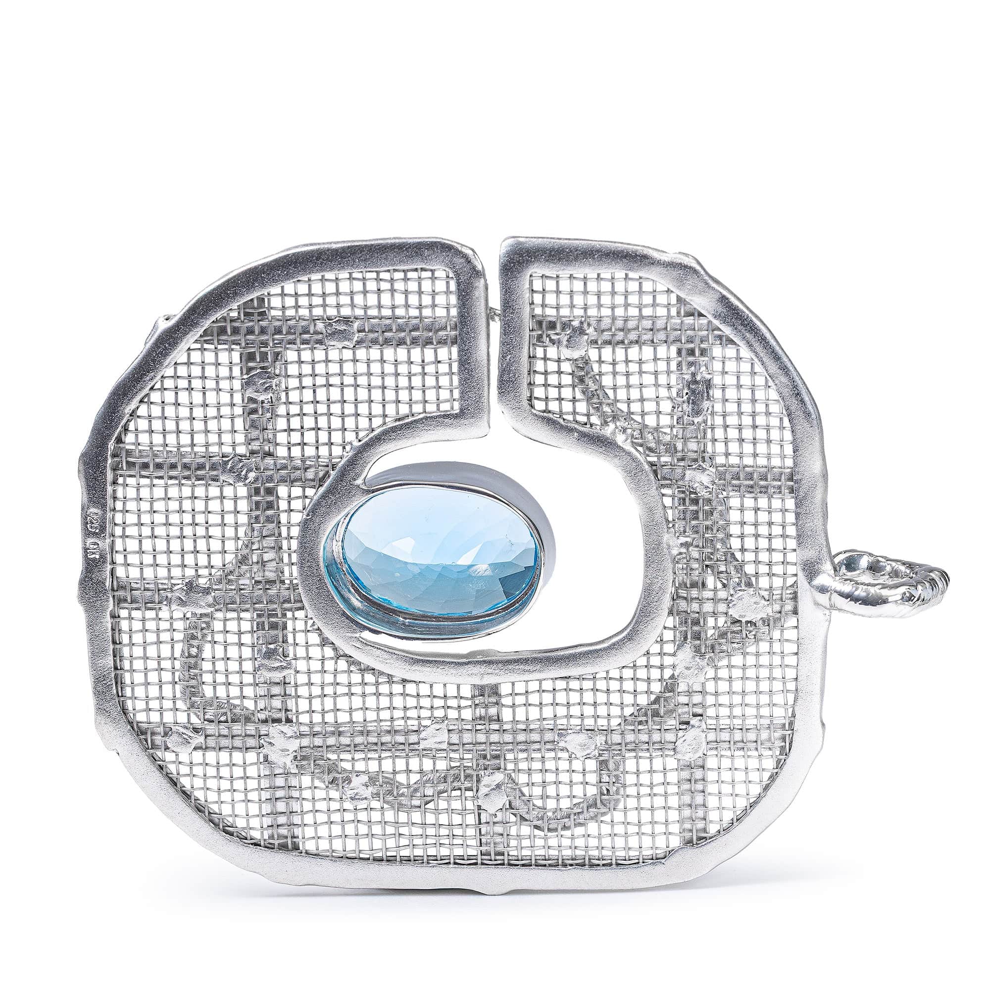Eriu Singular Edition Silver & Titanium Mesh Pendant With Blue Topaz
