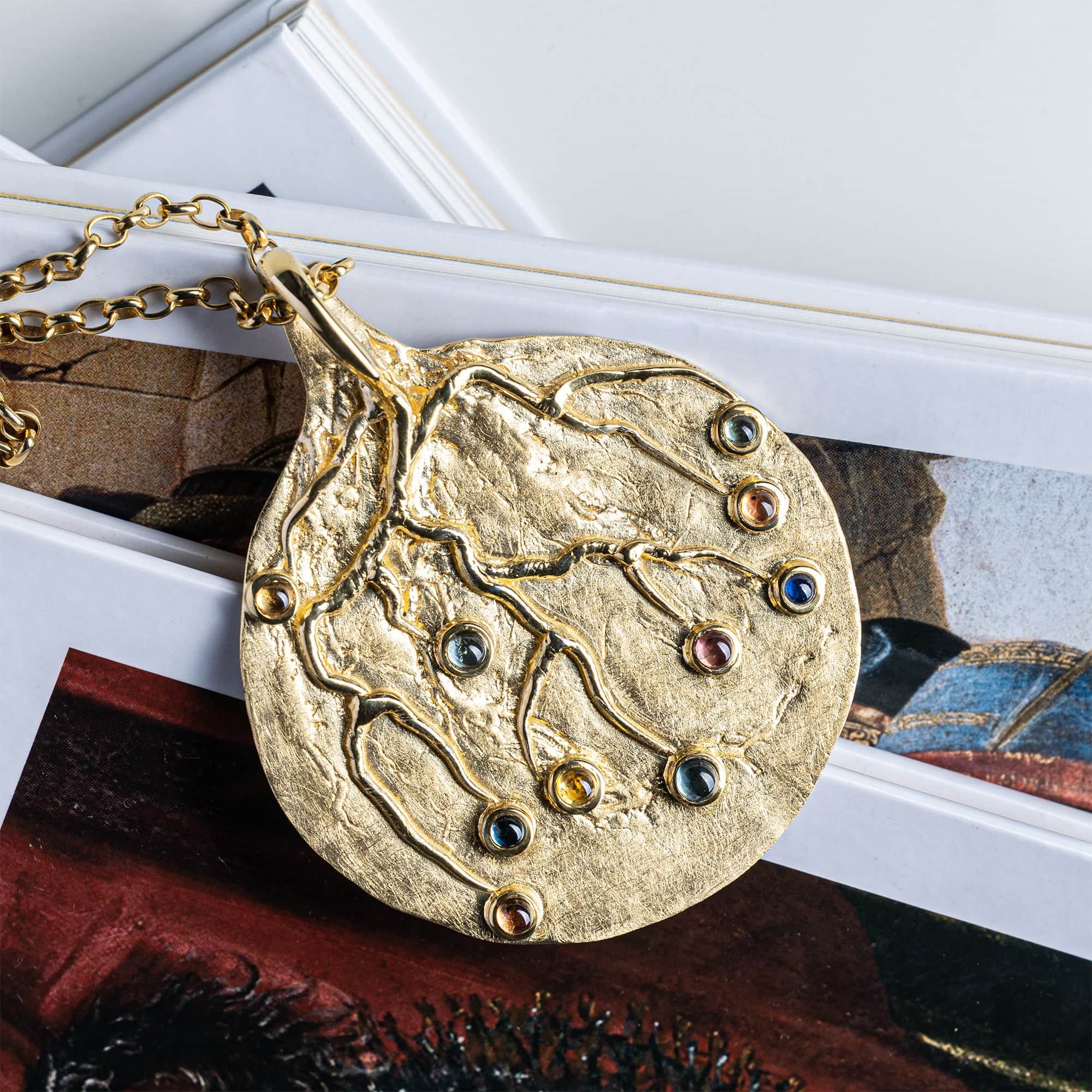 Helio Singular Edition Gold Plated Silver Pendant with Fancy Cabochon Sapphires