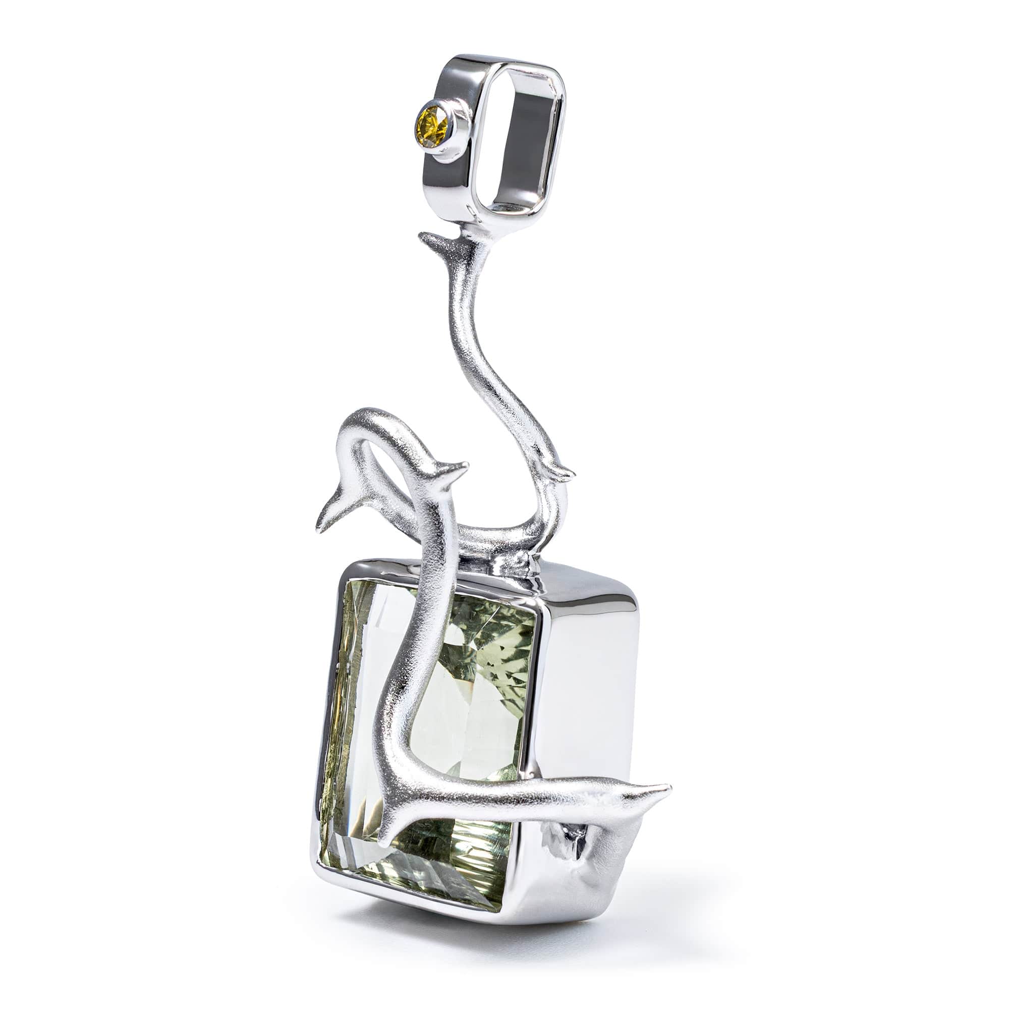Tethra Singular Edition Silver Pendant With Large Green Amethyst
