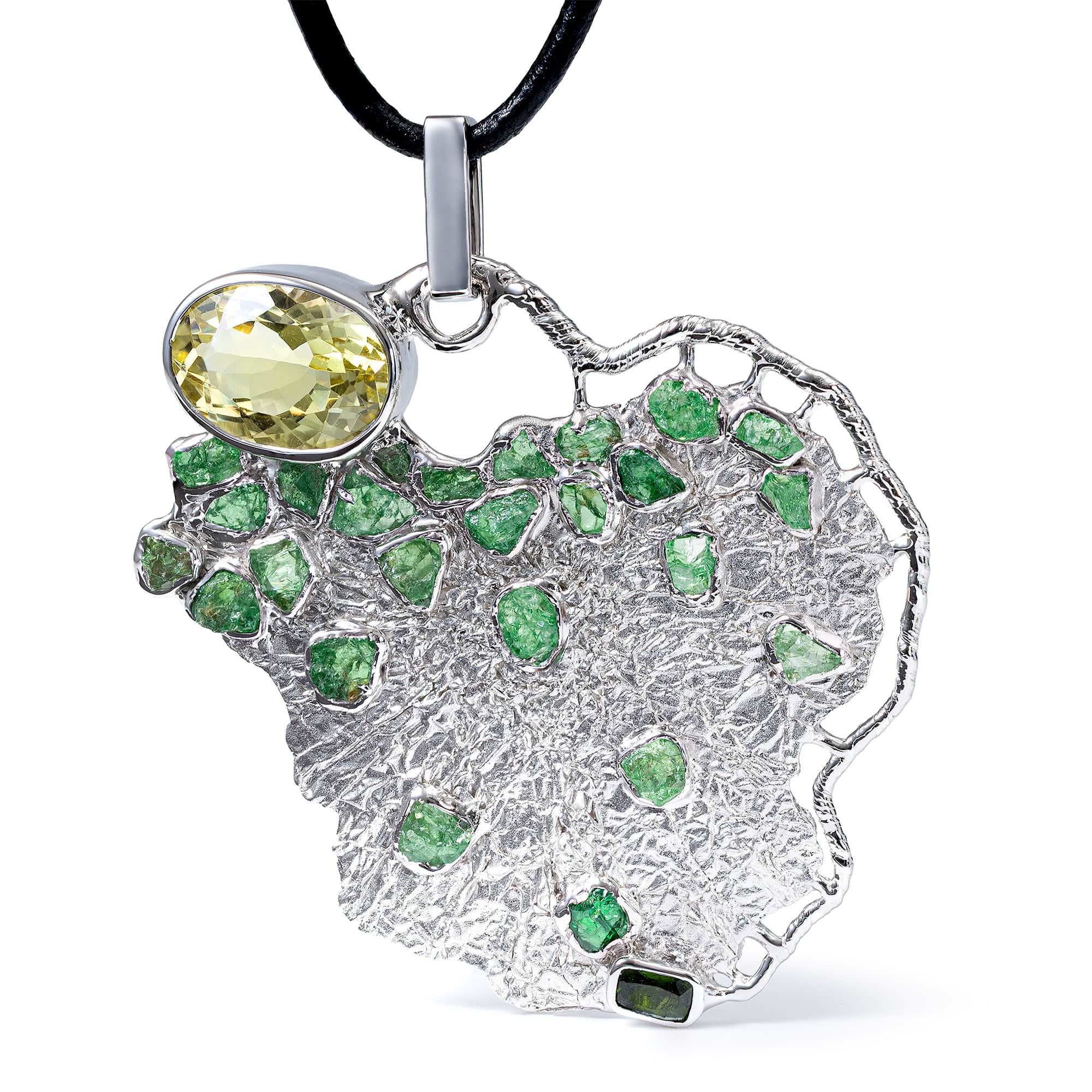 Maree Singular Edition Silver Pendant With Lemon Quartz, Chrome Diopside & Tsavorite Garnet