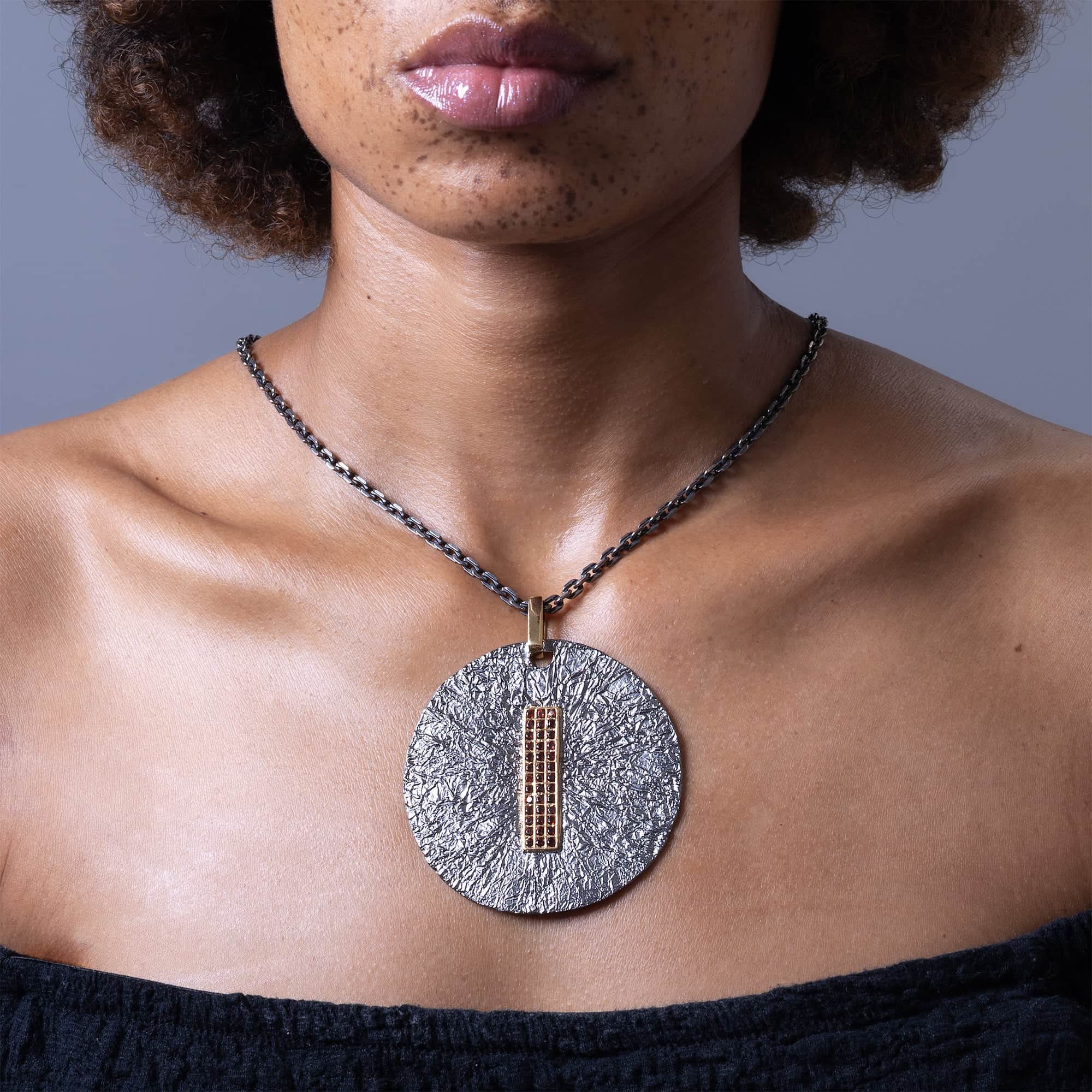 Hector Singular Edition Red Garnet Pendant in Ruthenium and Gold-Plated Silver