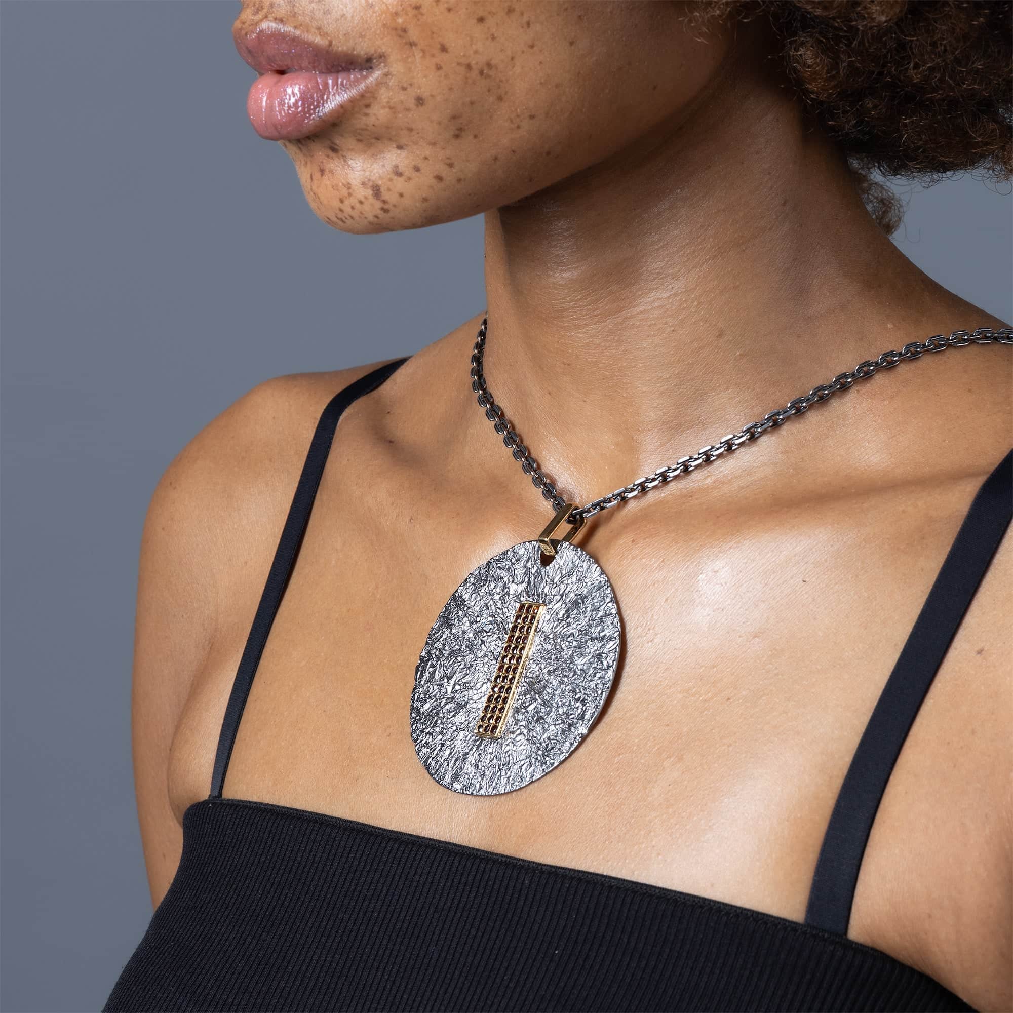 Hector Singular Edition Red Garnet Pendant in Ruthenium and Gold-Plated Silver