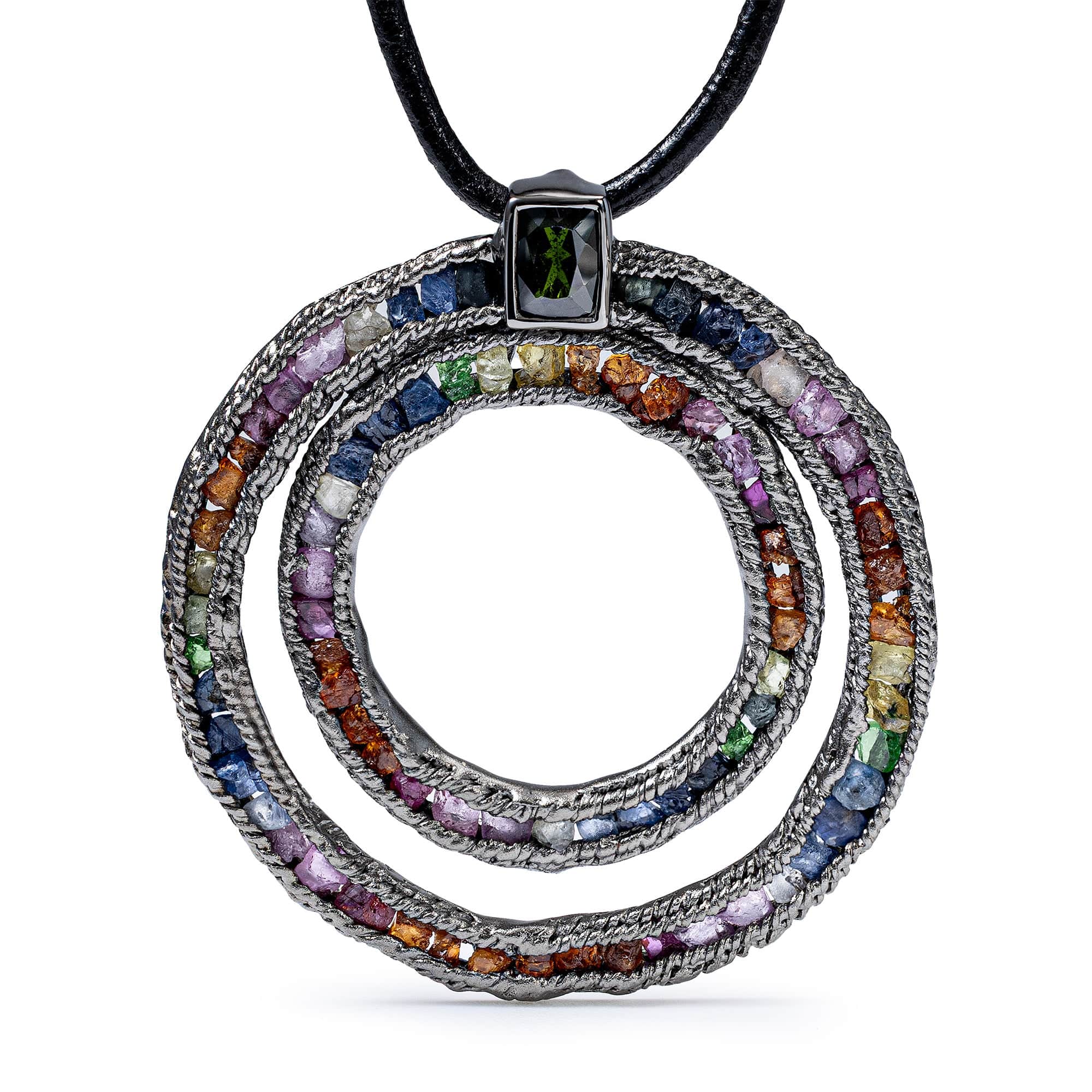 Saule Singular Edition Sterling Silver Pendant With Raw Mixed Gemstones