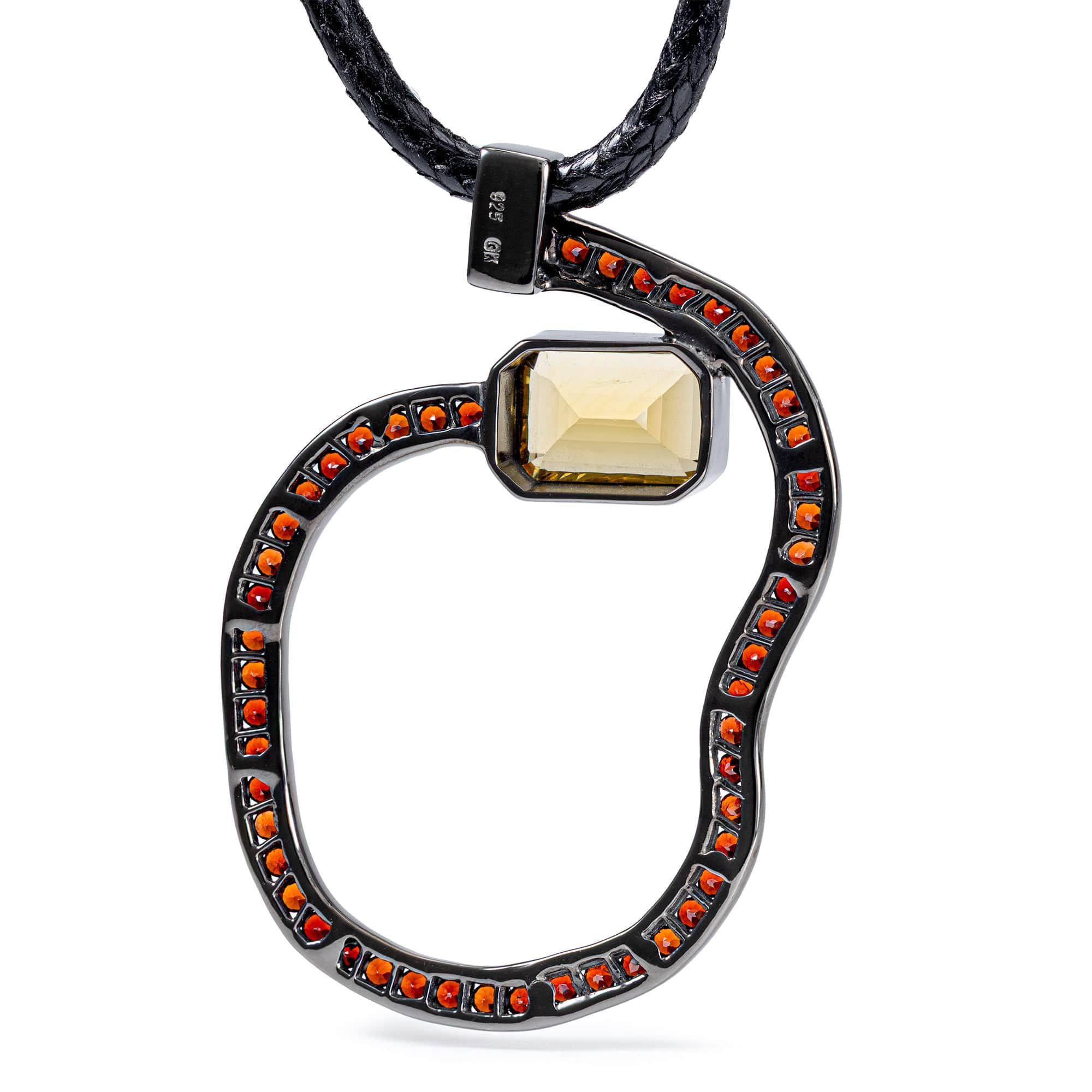 Aeneas Singular Edition Citrine and Red Garnet Pendant in Black Ruthenium-Plated Sterling Silver