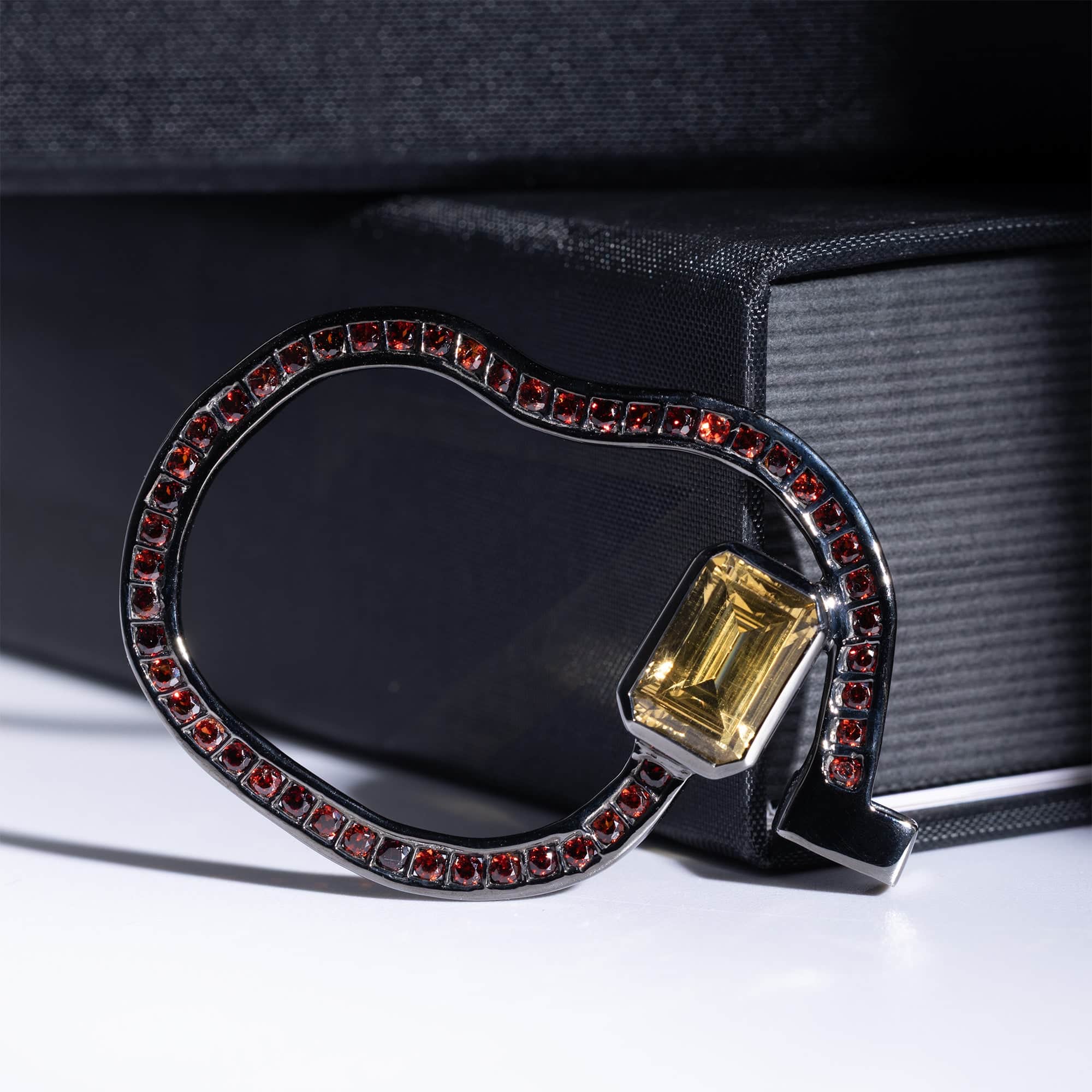 Aeneas Singular Edition Citrine and Red Garnet Pendant in Black Ruthenium-Plated Sterling Silver