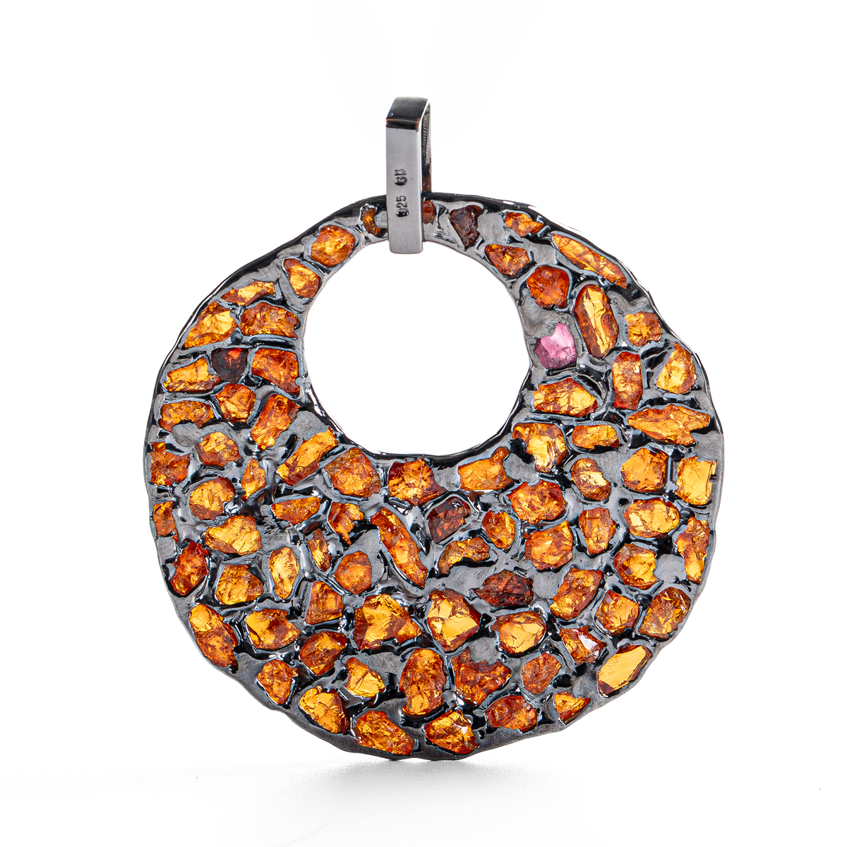 Ugnit Singular Edition Natural Raw Spessartine Mosaic Silver Pendant