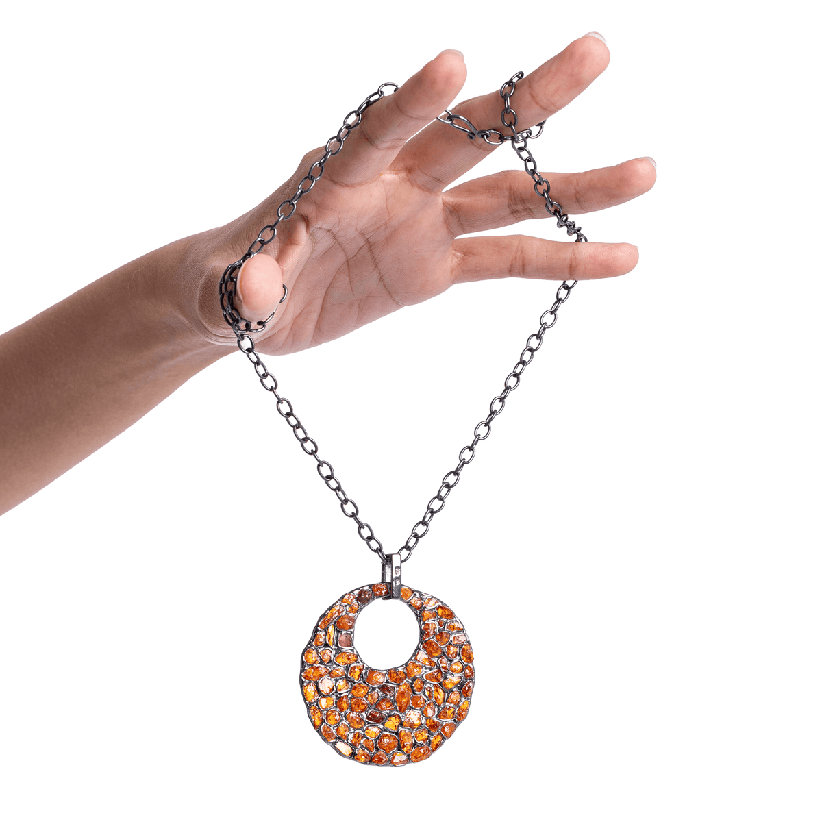 Ugnit Singular Edition Natural Raw Spessartine Mosaic Silver Pendant