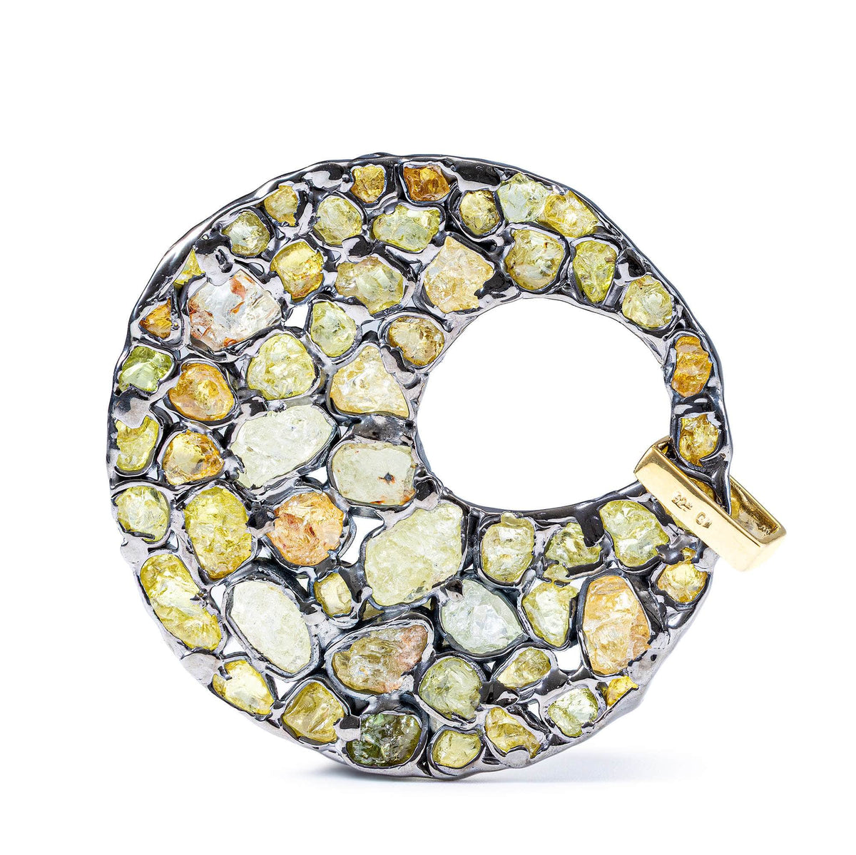 Nigredo Stained Glass Silver Pendant with Raw Mali Garnet Mosaic