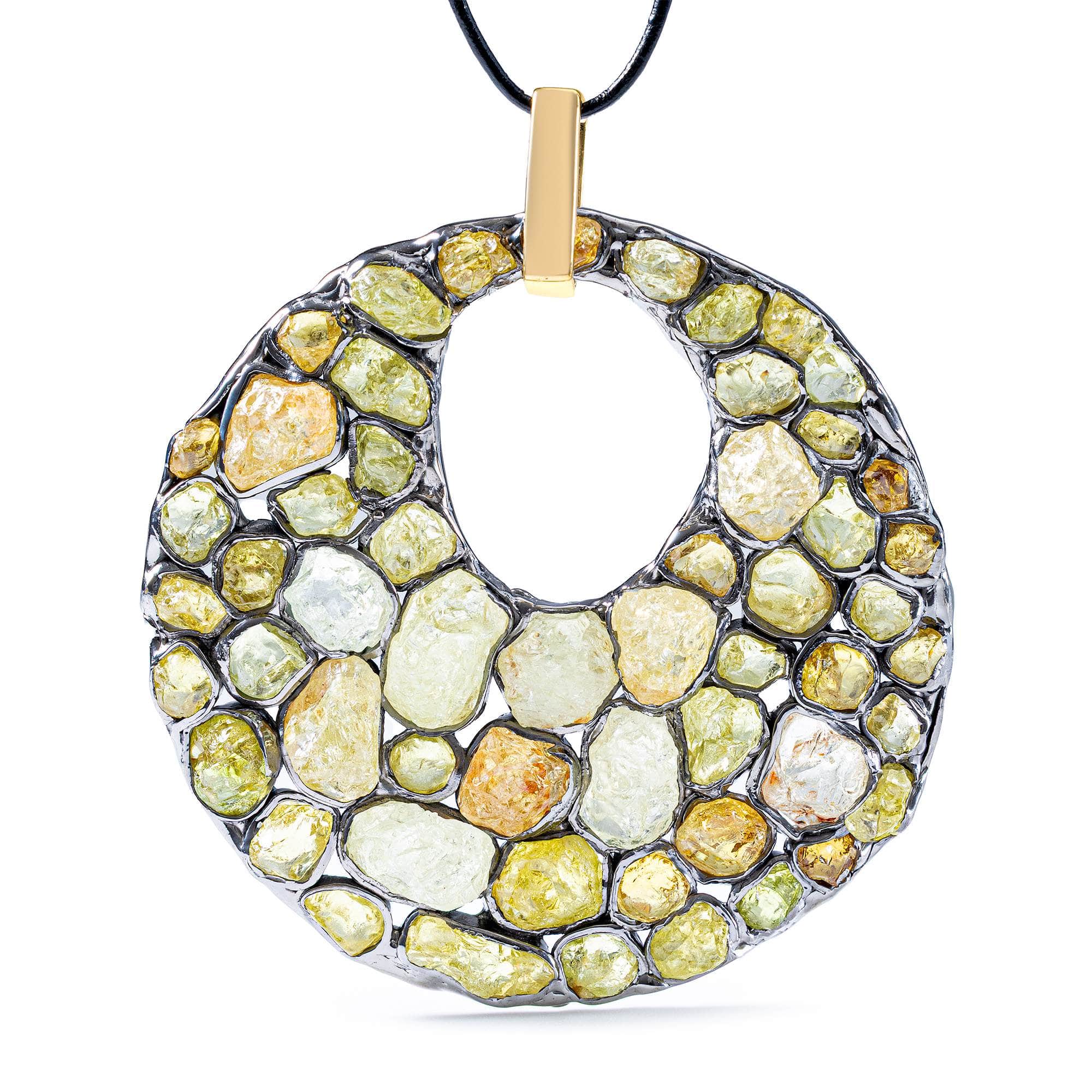 Nigredo Stained Glass Silver Pendant with Raw Mali Garnet Mosaic