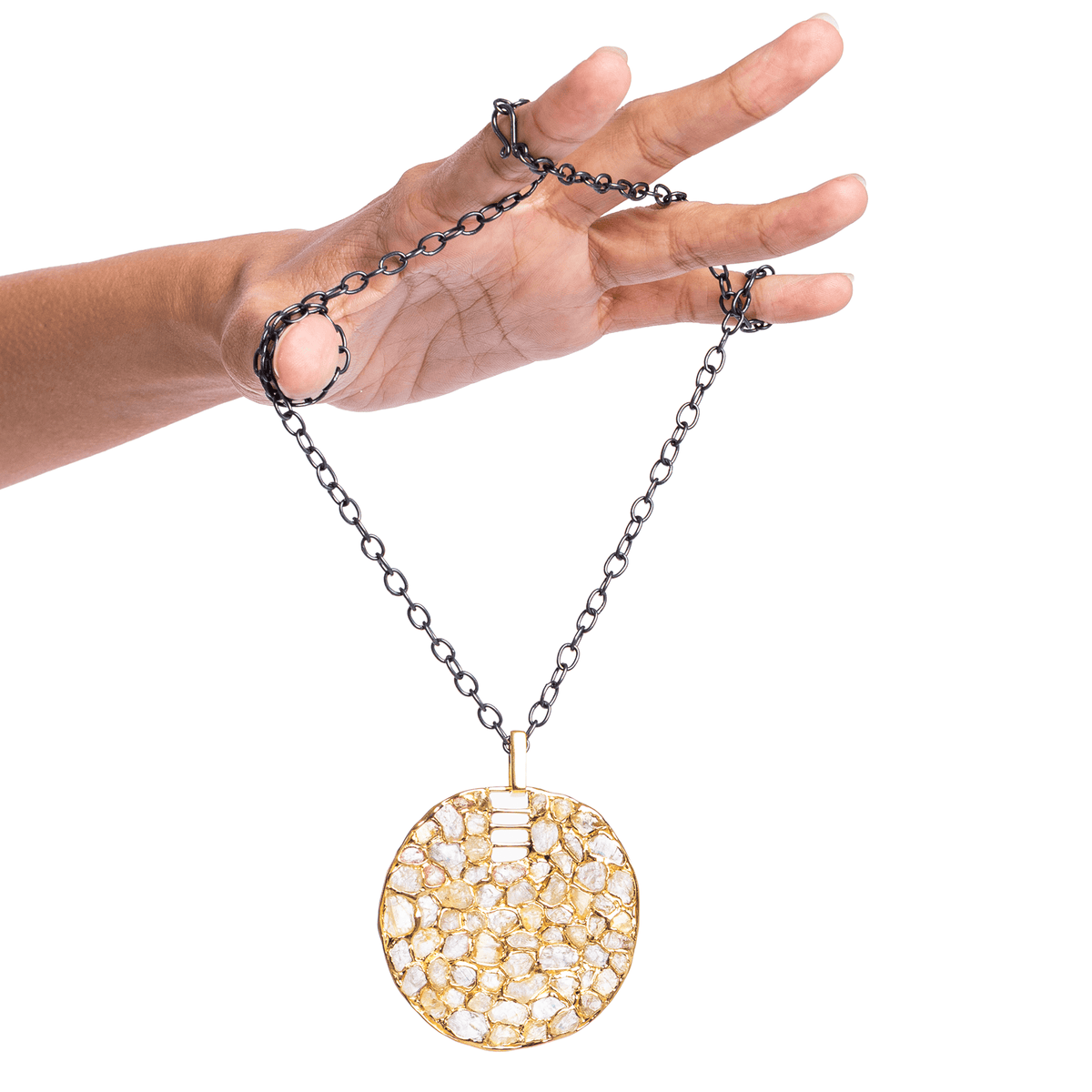 Zellige Singular Edition Natural Chrysoberyl Mosaic Silver Pendant