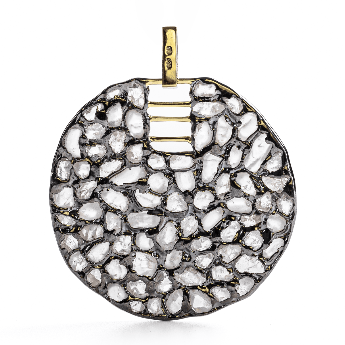 Vitrum Singular Edition Natural Raw White Zircon Mosaic Silver Pendant