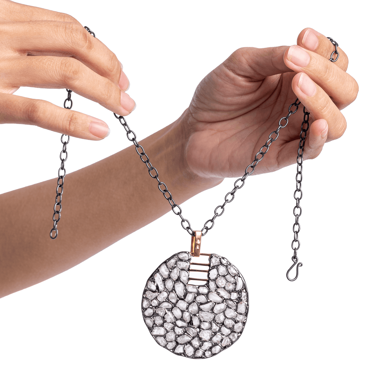 Vitrum Singular Edition Natural Raw White Zircon Mosaic Silver Pendant