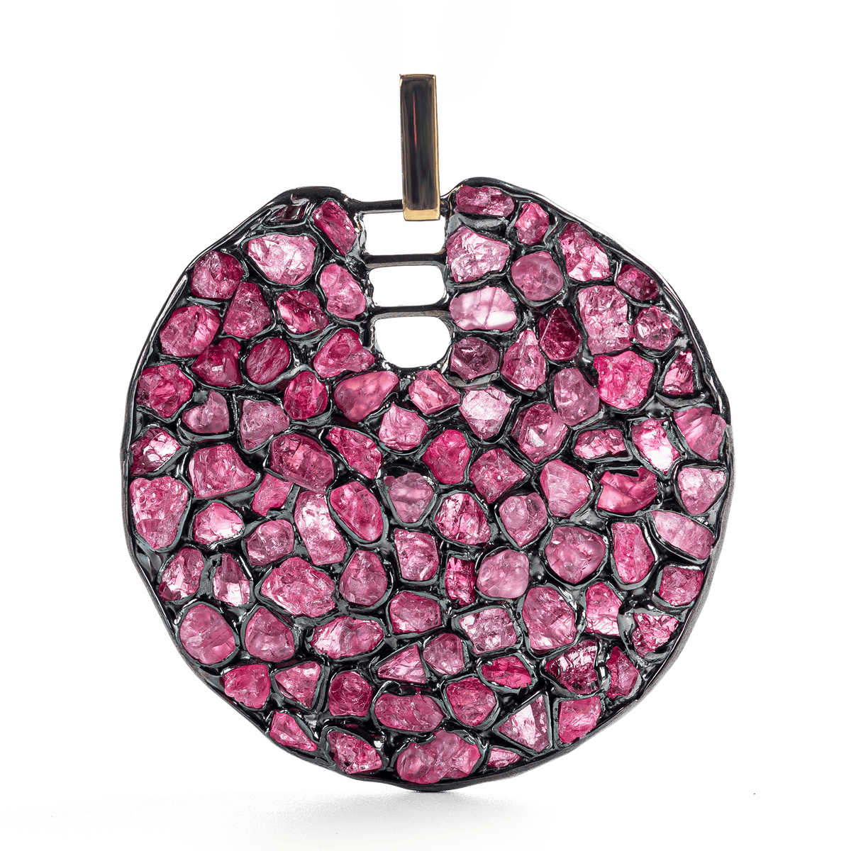 Hyalos Singular Edition Natural Raw Ruby Mosaic Silver Pendant