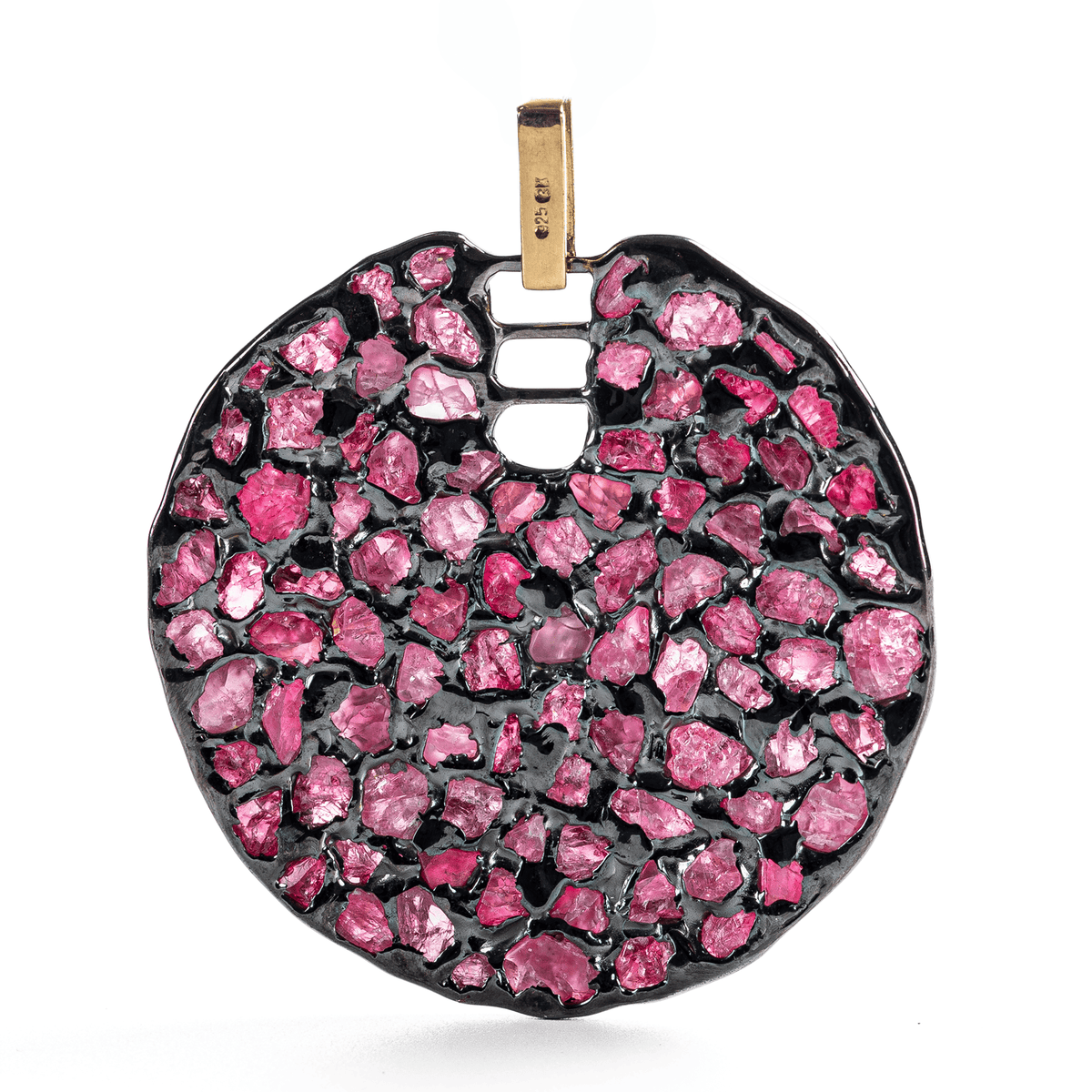 Hyalos Singular Edition Natural Raw Ruby Mosaic Silver Pendant