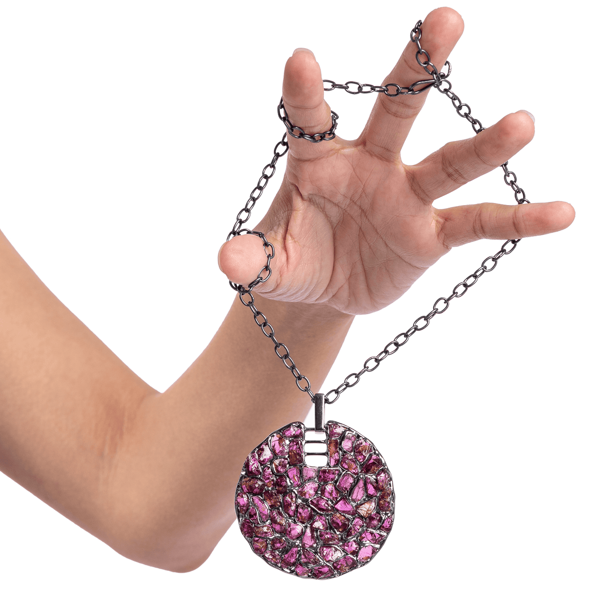 Hyalos Singular Edition Natural Raw Ruby Mosaic Silver Pendant