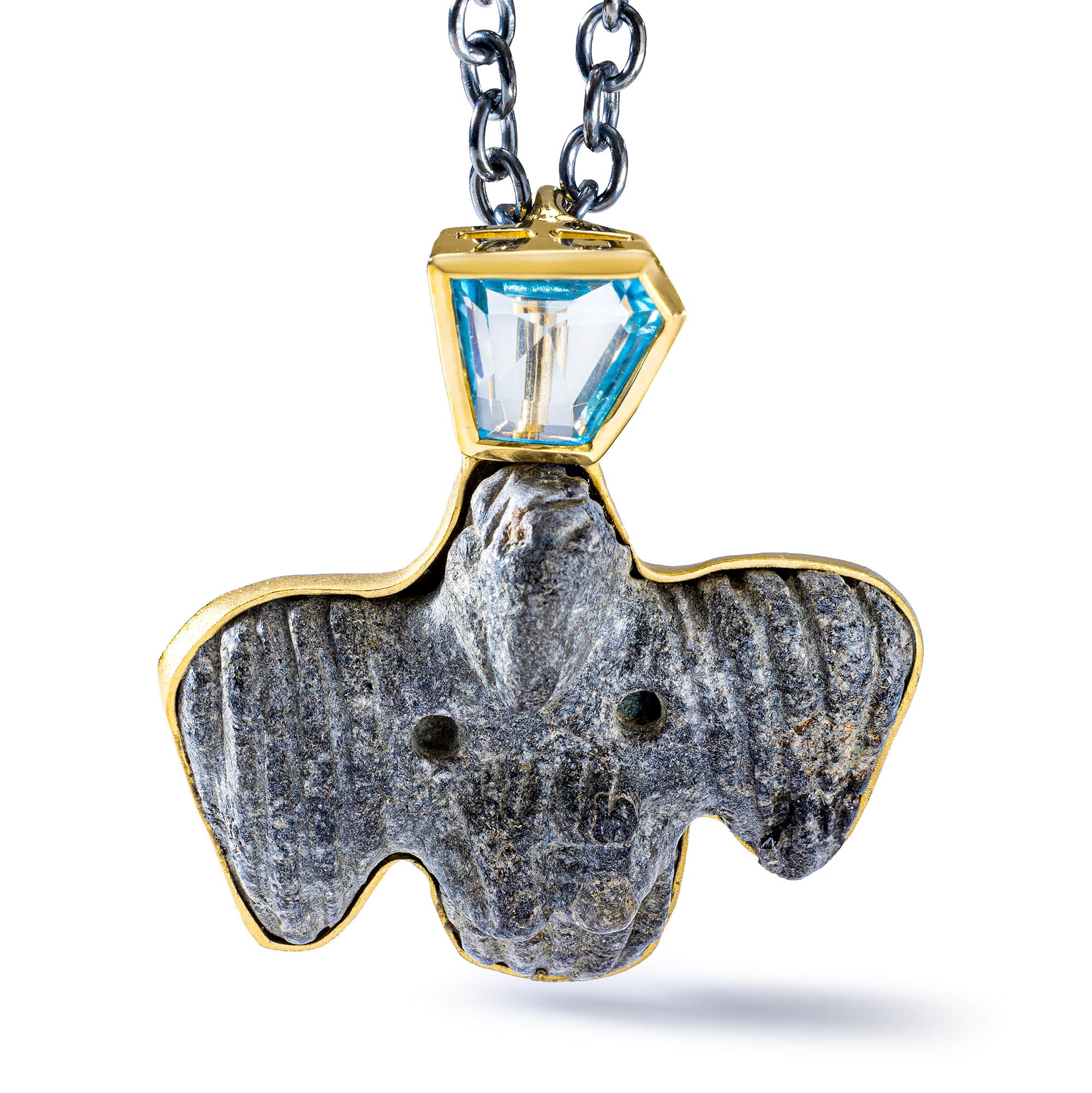 Nekhbet Sterling Silver Pendant with Ancient Egyptian Vulture Figurine Late Ptolemaic & Blue Topaz