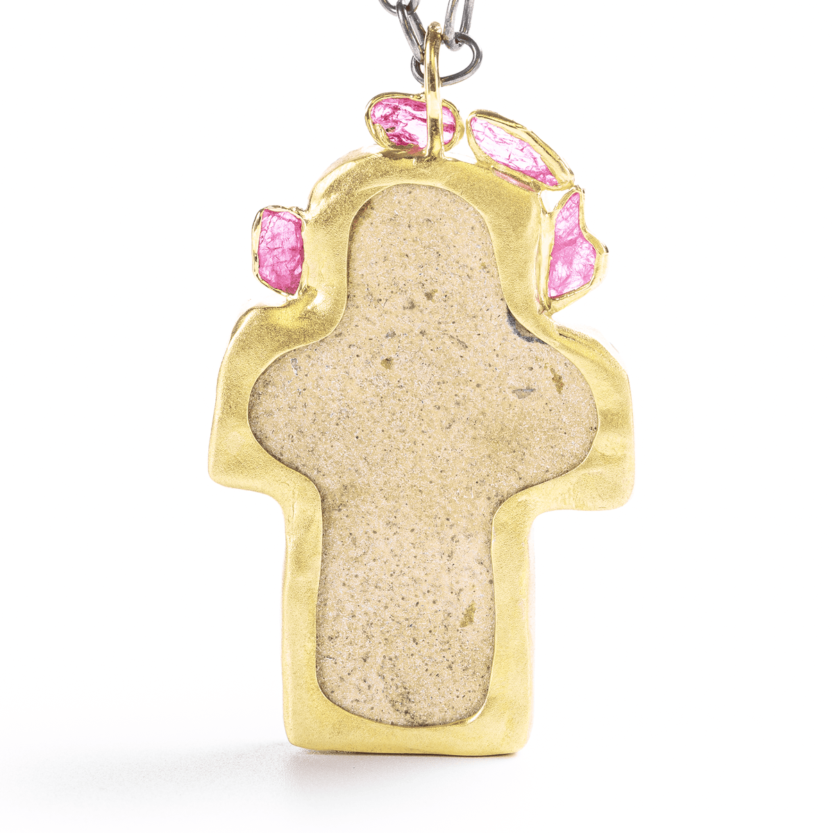 Tanit Cross Ancient Phoenician Amulet Pendant with Natural Raw Ruby