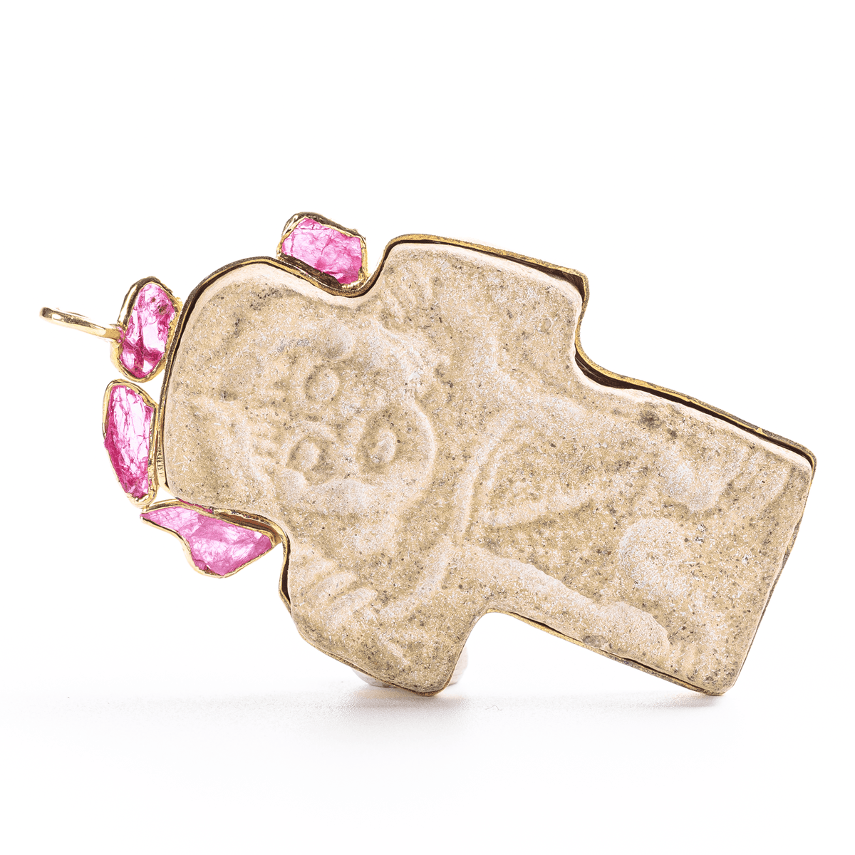 Tanit Cross Ancient Phoenician Amulet Pendant with Natural Raw Ruby