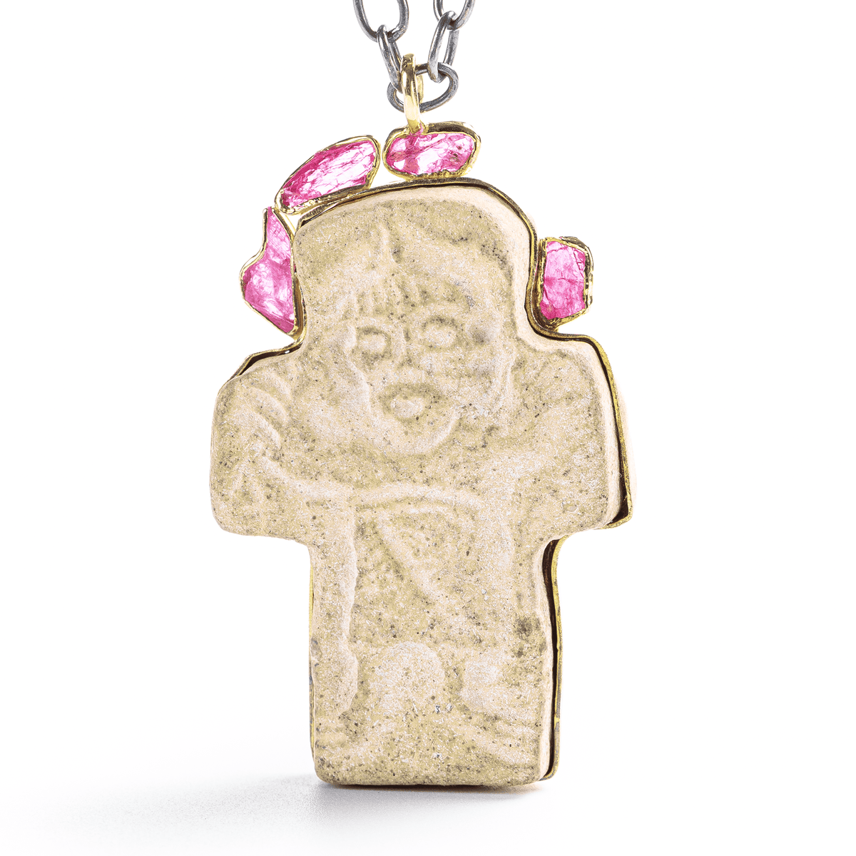 Tanit Cross Ancient Phoenician Amulet Pendant with Natural Raw Ruby