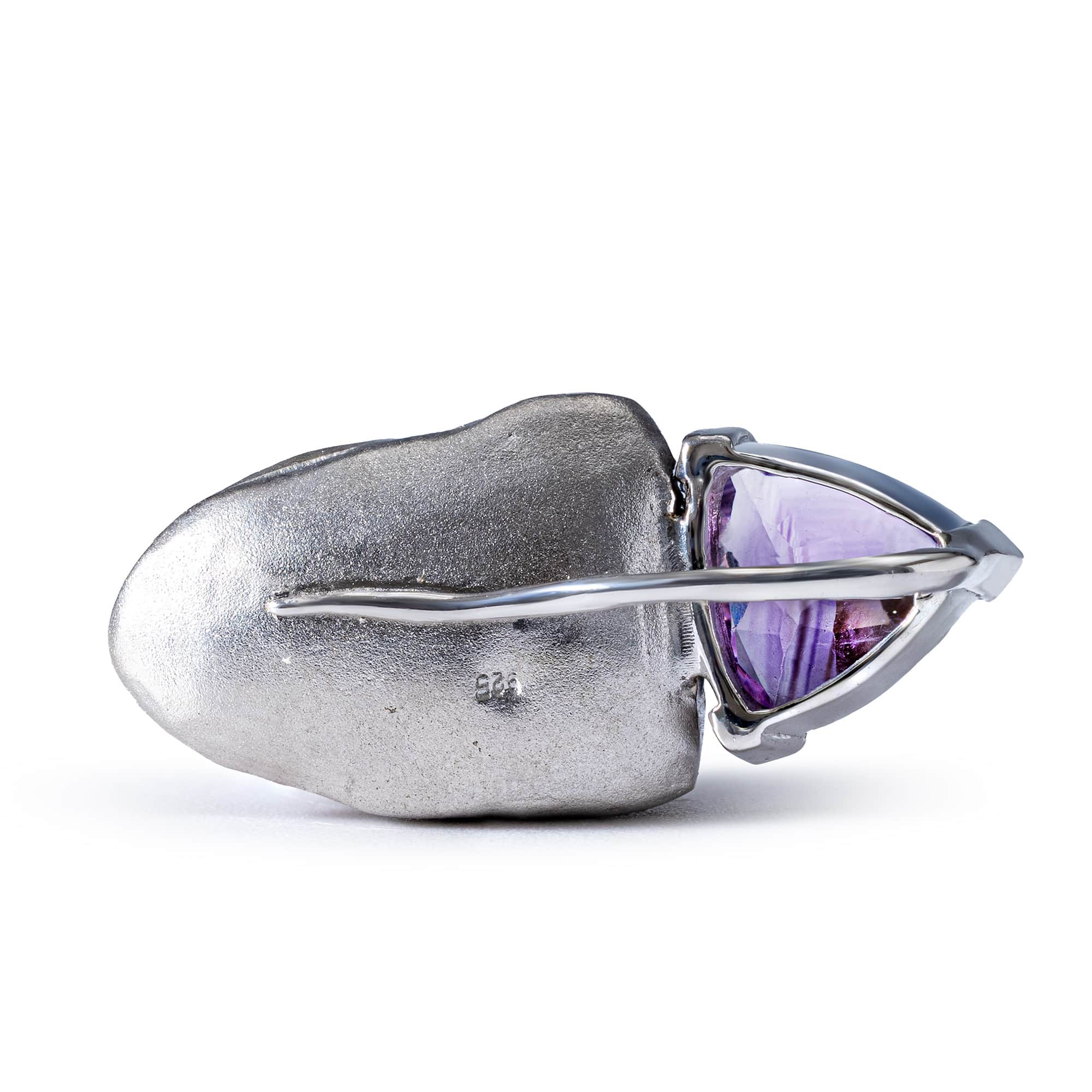 Tanit Sterling Silver Pendant with Ancient Mediterranean Limestone Maskette & Trillion Amethyst