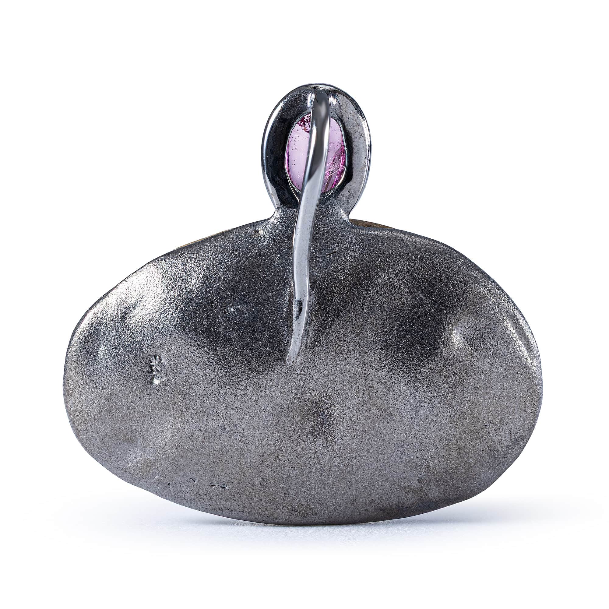Abdju Sterling Silver Pendant with Ancient Egyptian Stone Fish Amulet & Pink Tourmaline