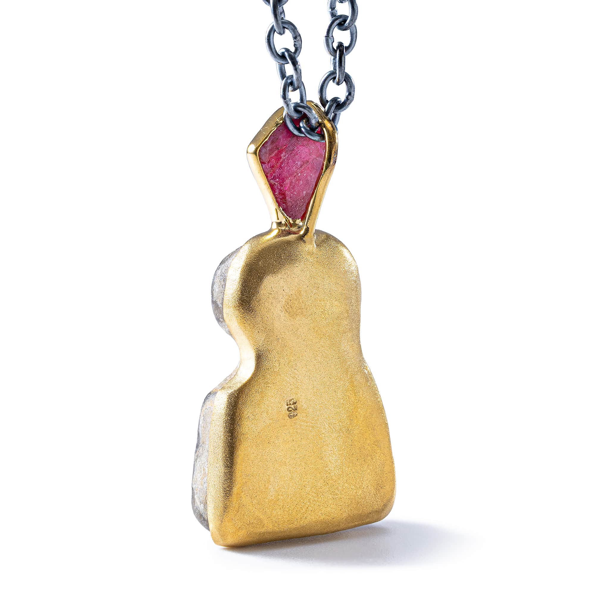 Brak Sterling Silver Pendant with Ancient Chalcolithic Eye Idol & Natural Rough Ruby