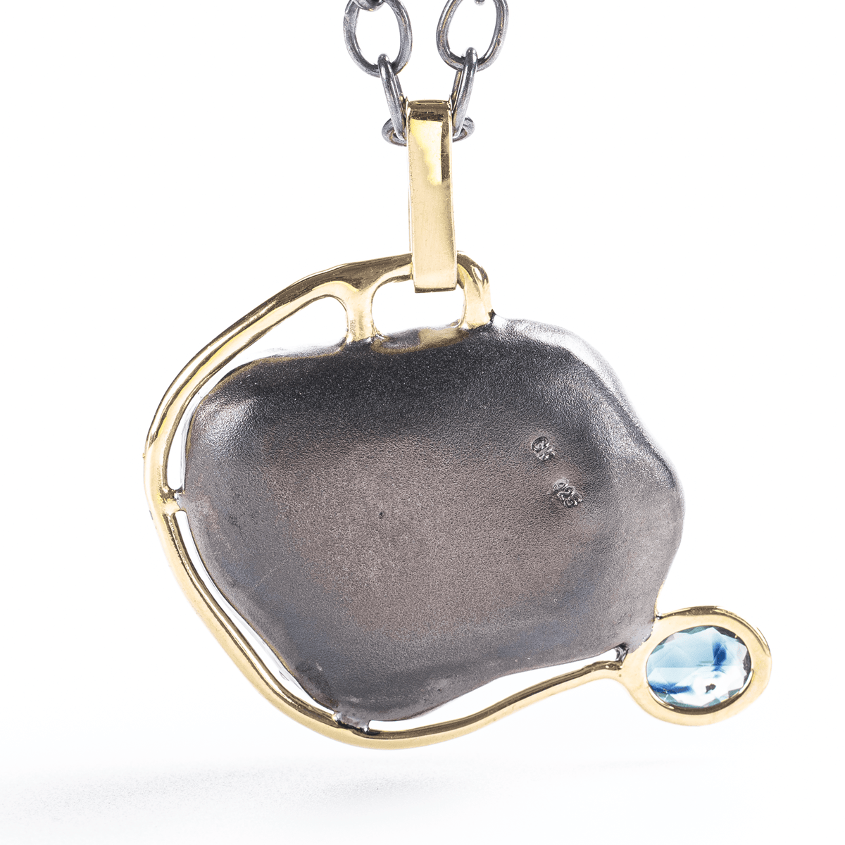 Derceto Authentic Ancient Fish Amulet Pendant in Silver with Oval Cut Blue Sapphire
