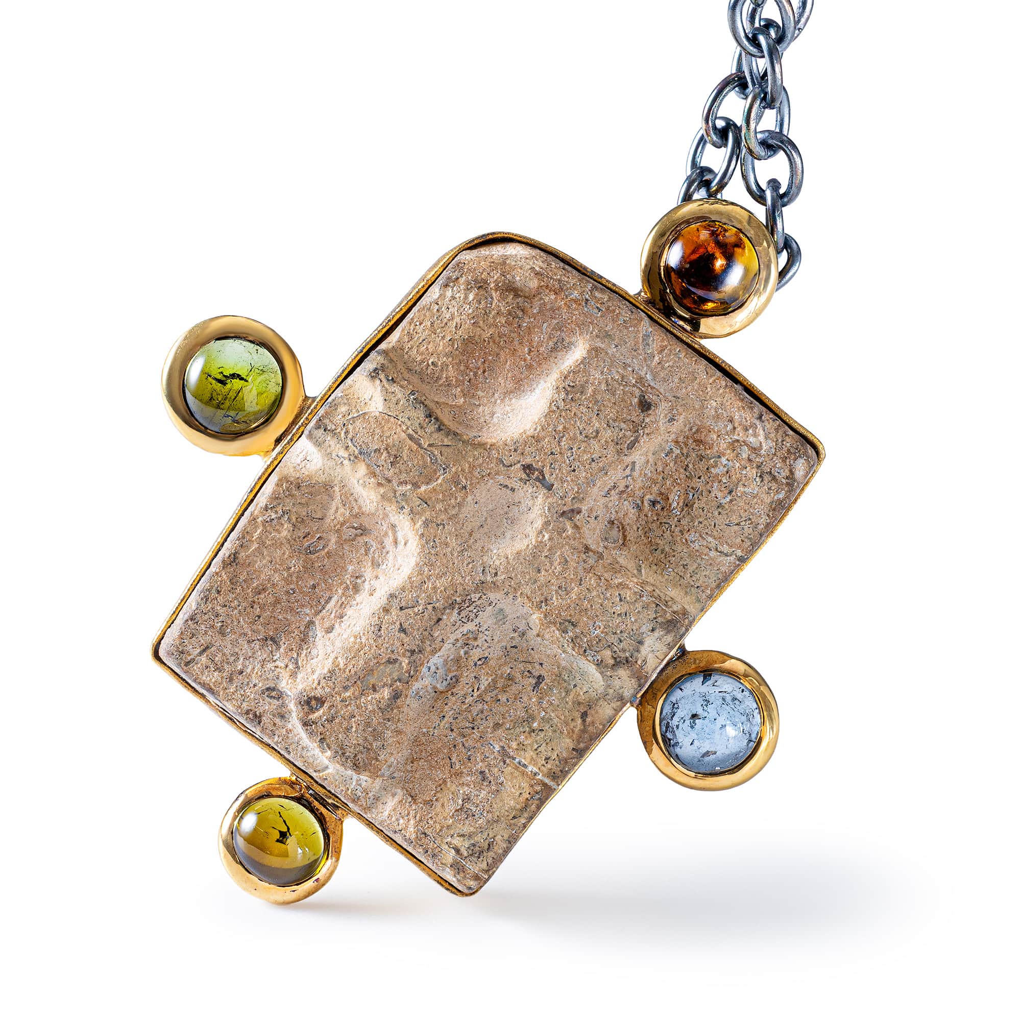 Hagios Sterling Silver Pendant with Ancient Byzantine Stone Cross, Tourmaline & Sapphire