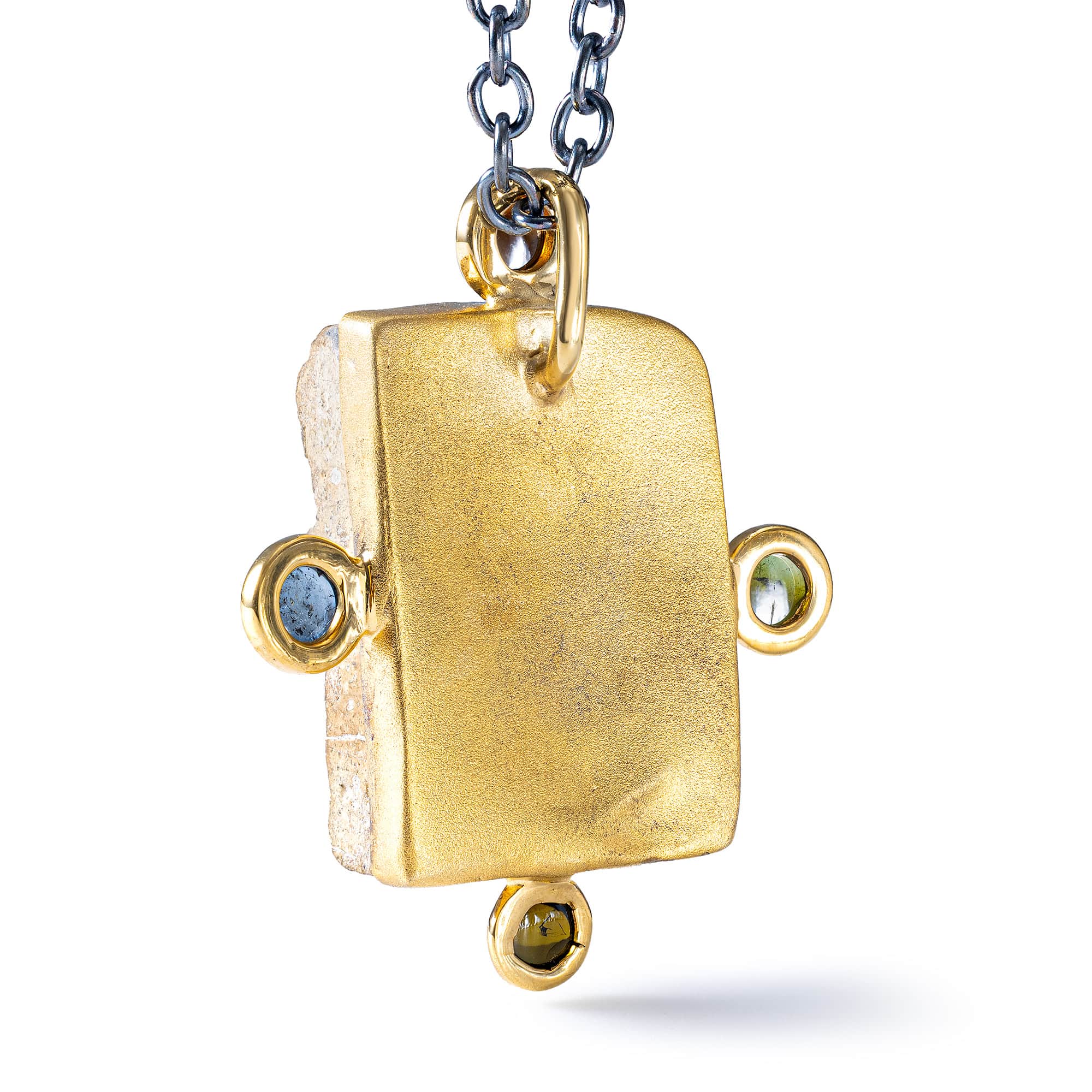 Hagios Sterling Silver Pendant with Ancient Byzantine Stone Cross, Tourmaline & Sapphire